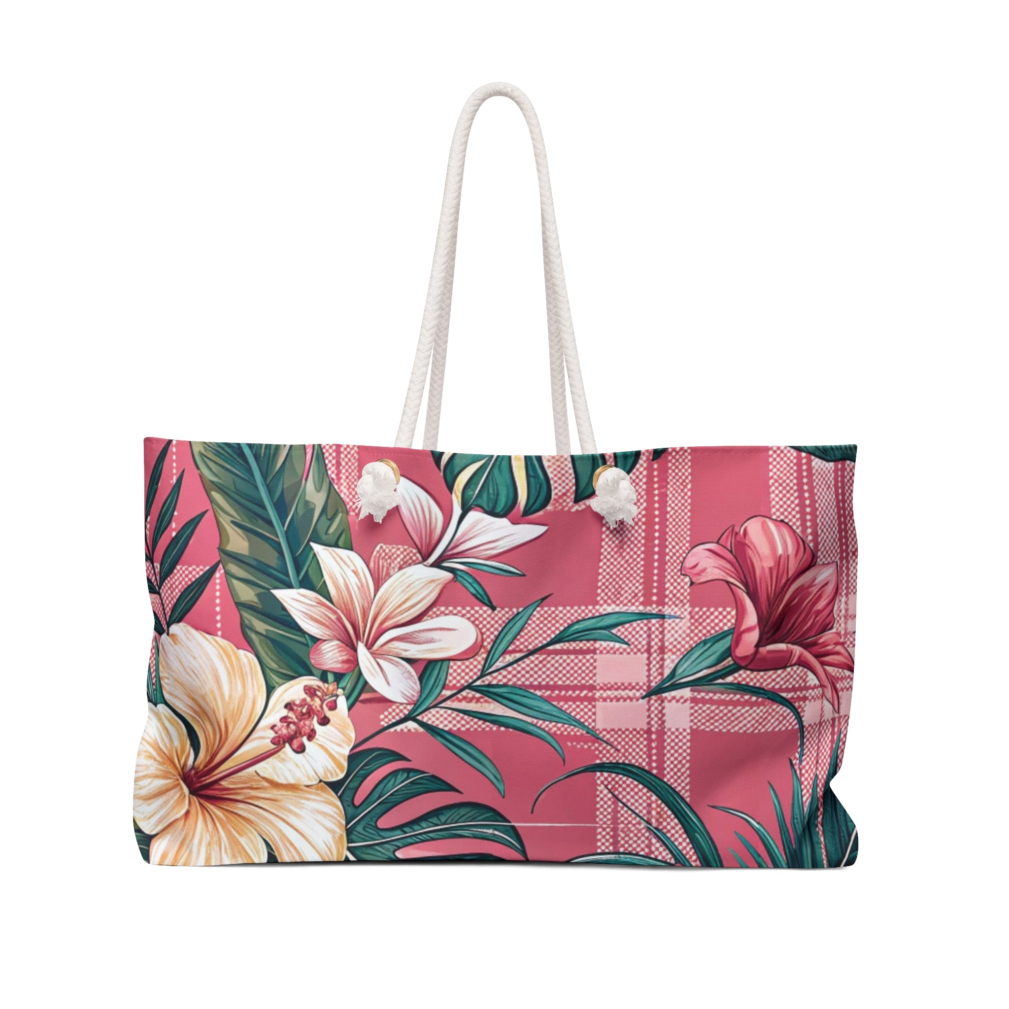 Plaid x Floral Pink Weekender Bag, Artsulli - Art is Long, Life is Short, Bags, Size, 24" × 13", , , , , 95857059671449