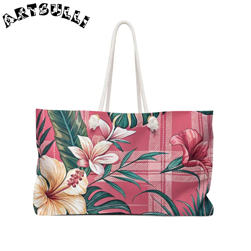 JAKKOUTTHEBXX Plaid x Floral Pink Weekender Bag JAKKOUTTHEBXX