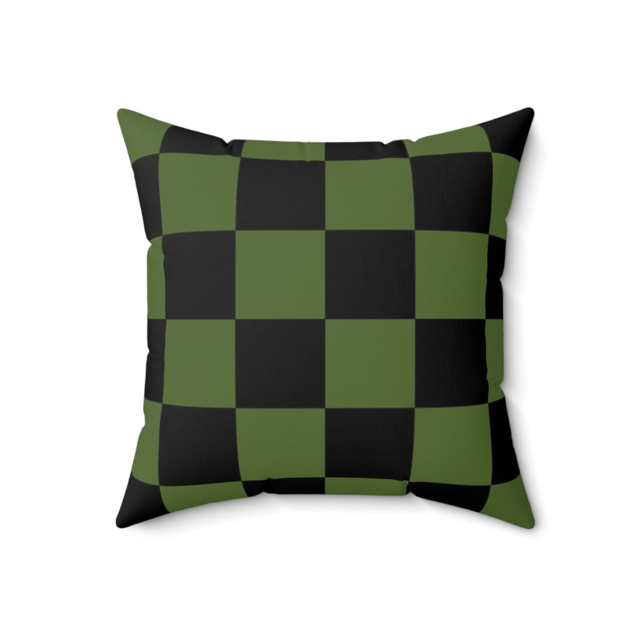 Checkerboard Olive Green and Black Spun Polyester Square Pillow, Artsulli - Art is Long, Life is Short, Home Decor, , , , , , , 