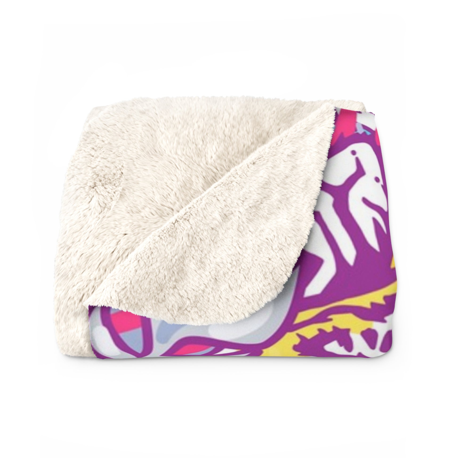Tropical Floral Tigers Torquise and Purple Sherpa Fleece Blanket, Artsulli - Art is Long, Life is Short, Home Decor, , , , , , , 