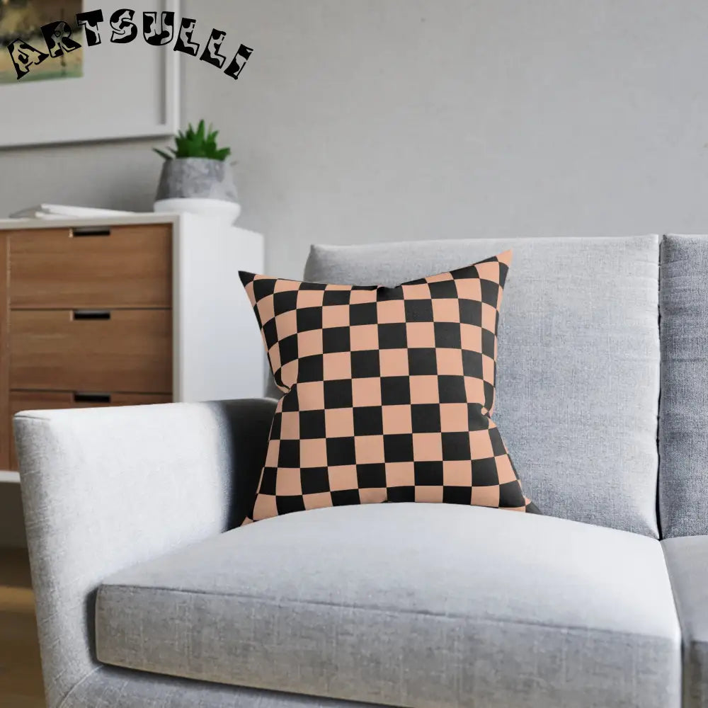 JAKKOUTTHEBXX Checkerboard Soft Orange and Black Square Pillow