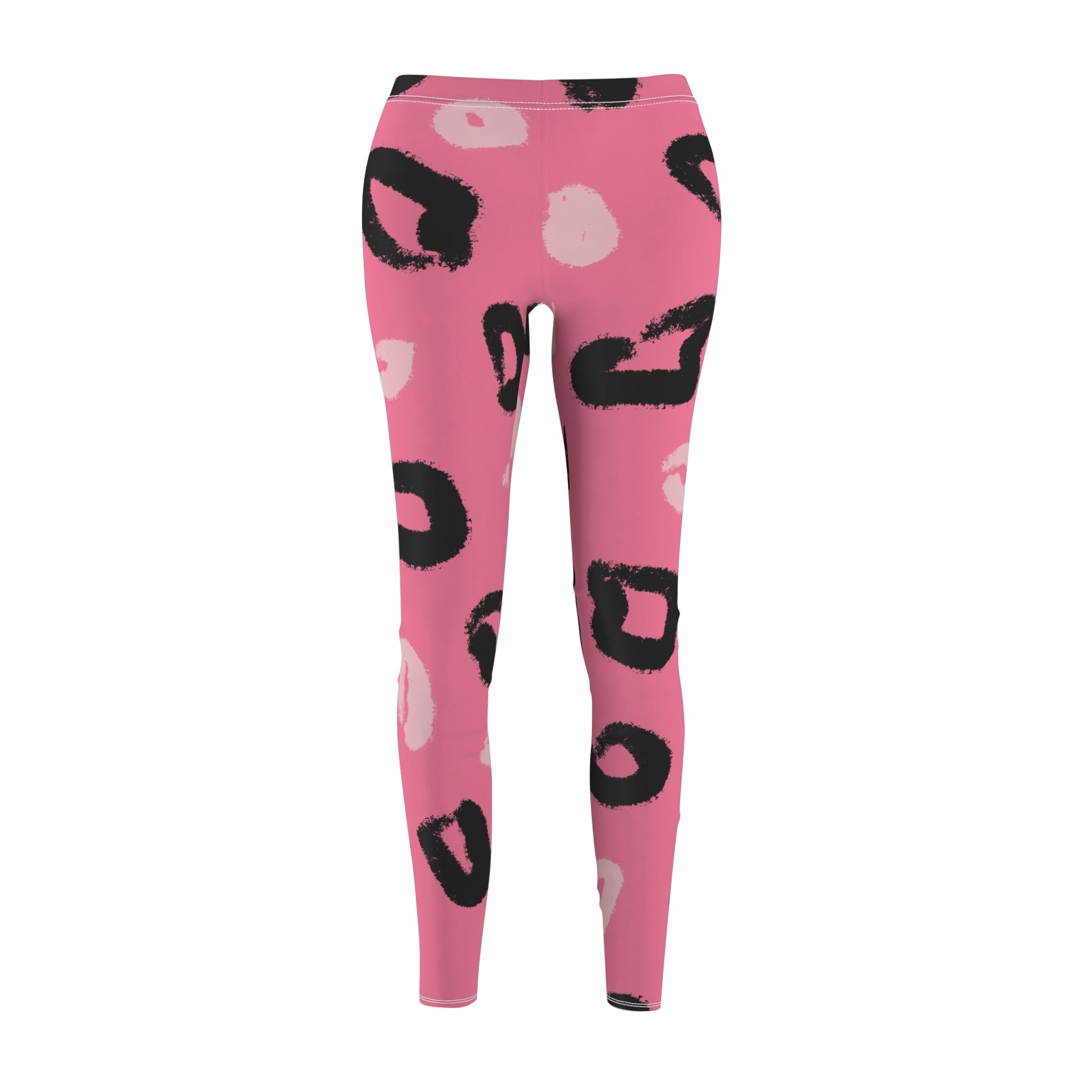 Leopard Print Pink Women's Cut & Sew Casual Leggings (AOP), Artsulli - Art is Long, Life is Short, All Over Prints, Size, XS, Color, White stitching, , , 58172678649676