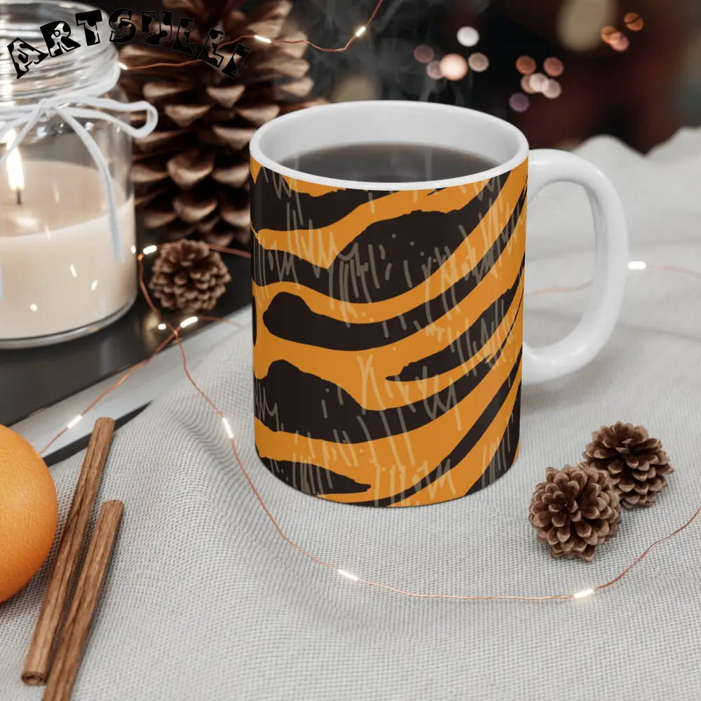 JAKKOUTTHEBXX Tiger Scratches Orange & Black Mug 11oz JAKKOUTTHEBXX