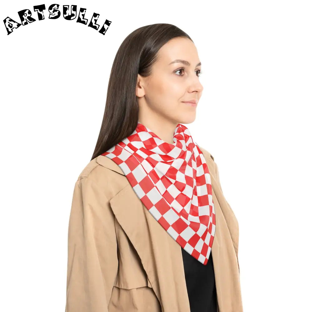 JAKKOUTTHEBXX Checkerboard II Red and White Poly Scarf JAKKOUTTHEBXX