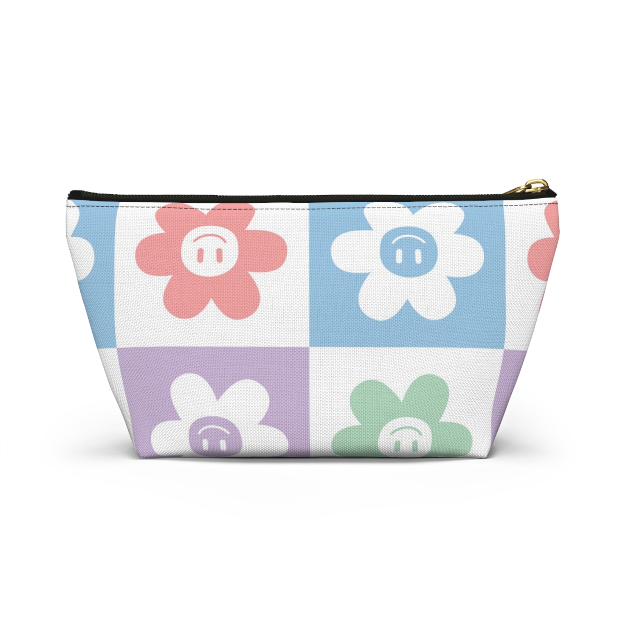 Chessboard x Smiley Face Flowers Multi-Color Accessory Pouch w T-bottom, Artsulli - Art is Long, Life is Short, Bags, , , , , , , 
