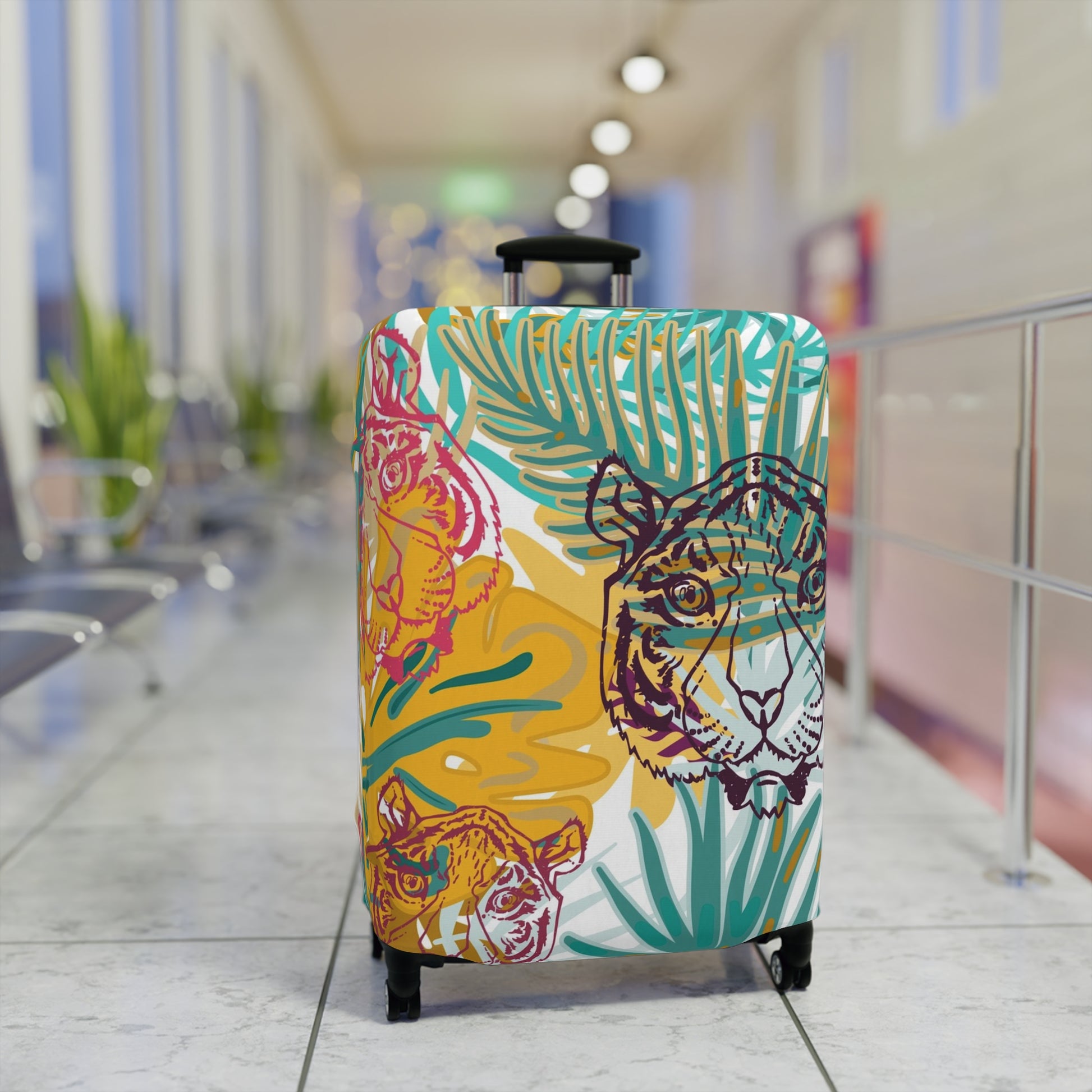 Tropical Jungle Tigers Brown and Green Luggage Cover, Artsulli - Art is Long, Life is Short, Accessories, , , , , , , 