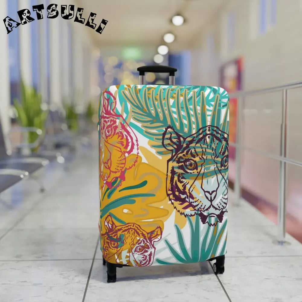 JAKKOUTTHEBXX Tropical Jungle Tigers Brown and Green Luggage Cover