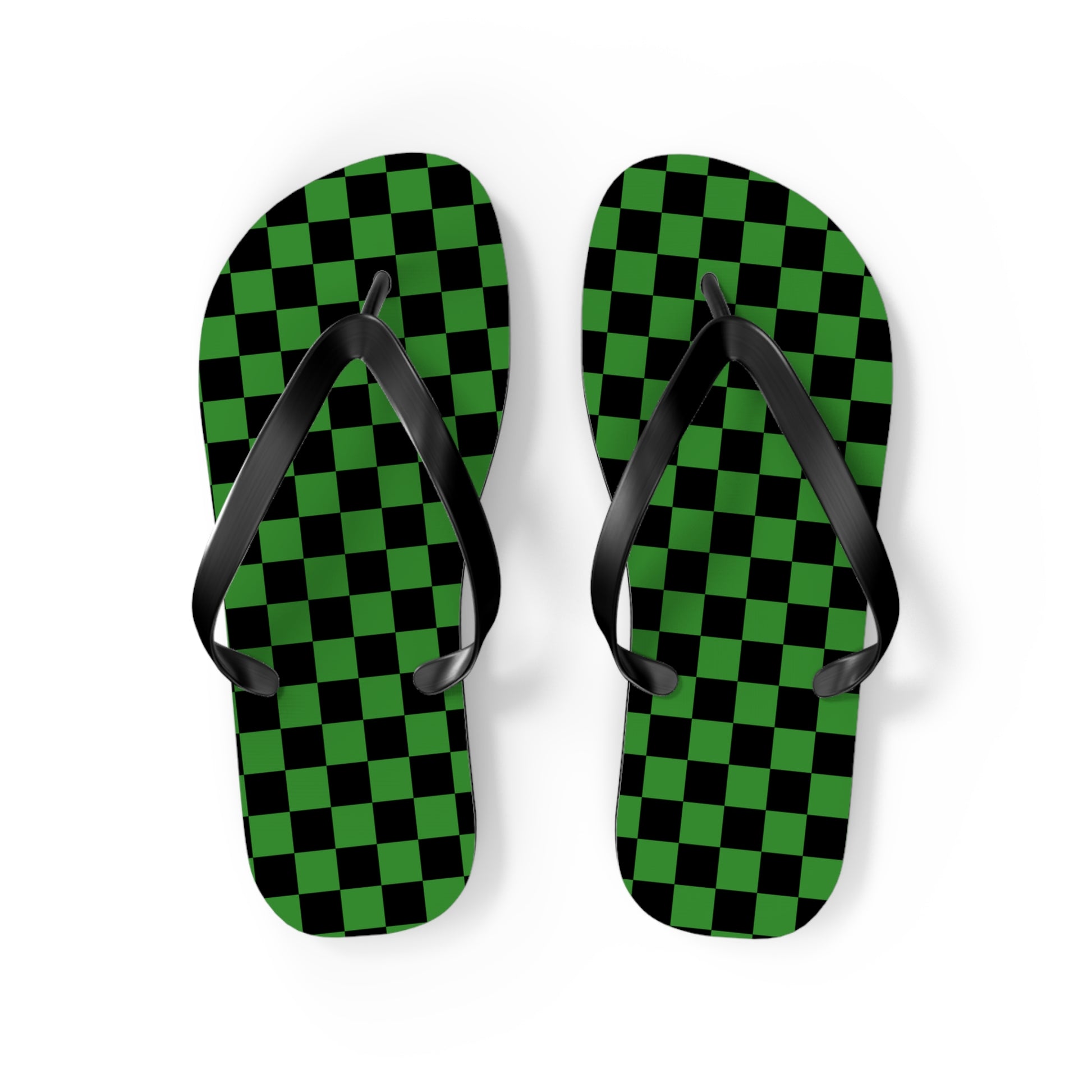 Checkerboard Green and Black Flip Flops, Artsulli - Art is Long, Life is Short, Shoes, Size, M, Color, Black sole, , , 16343860470885673124