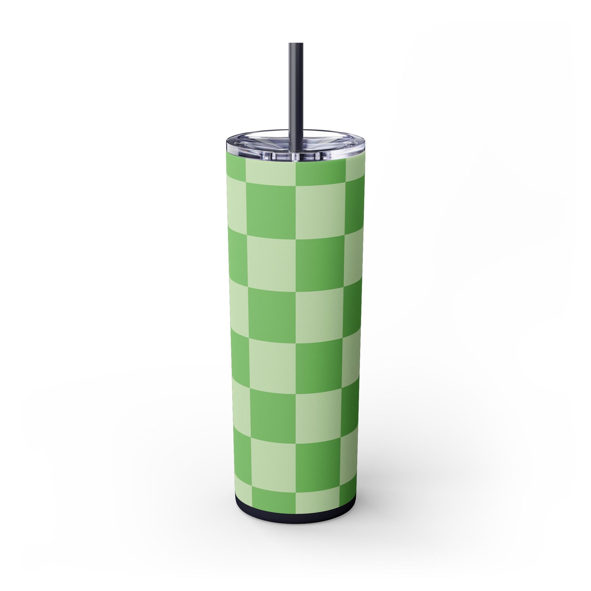 Checkerboard Green Skinny Tumbler with Straw, 20oz, Artsulli - Art is Long, Life is Short, Mug, , , , , , , 