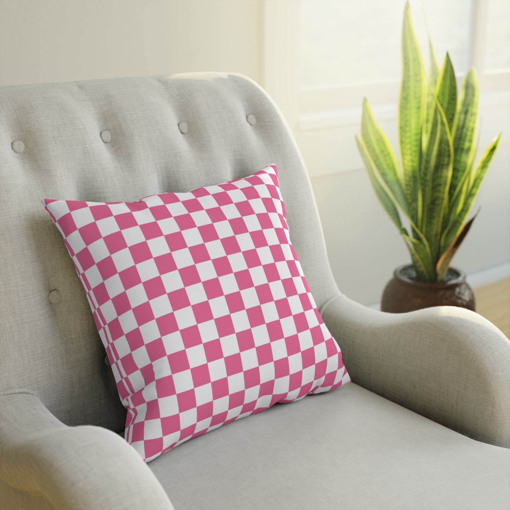 Yuyushiki Pink Check Cushion, Artsulli - Art is Long, Life is Short, Home Decor, , , , , , , 