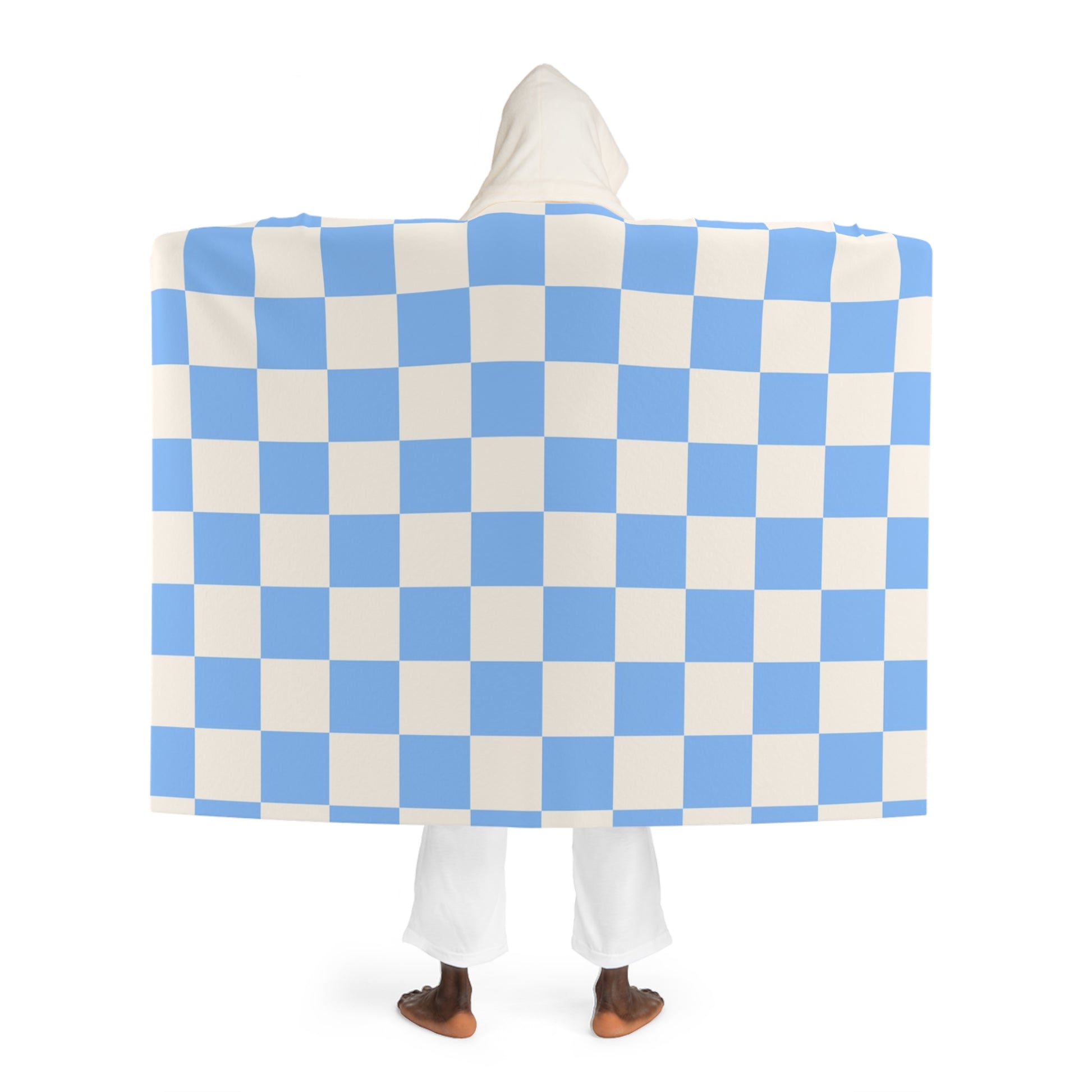 Checkerboard White and Light Blue Hooded Sherpa Fleece Blanket, Artsulli - Art is Long, Life is Short, All Over Prints, , , , , , , 