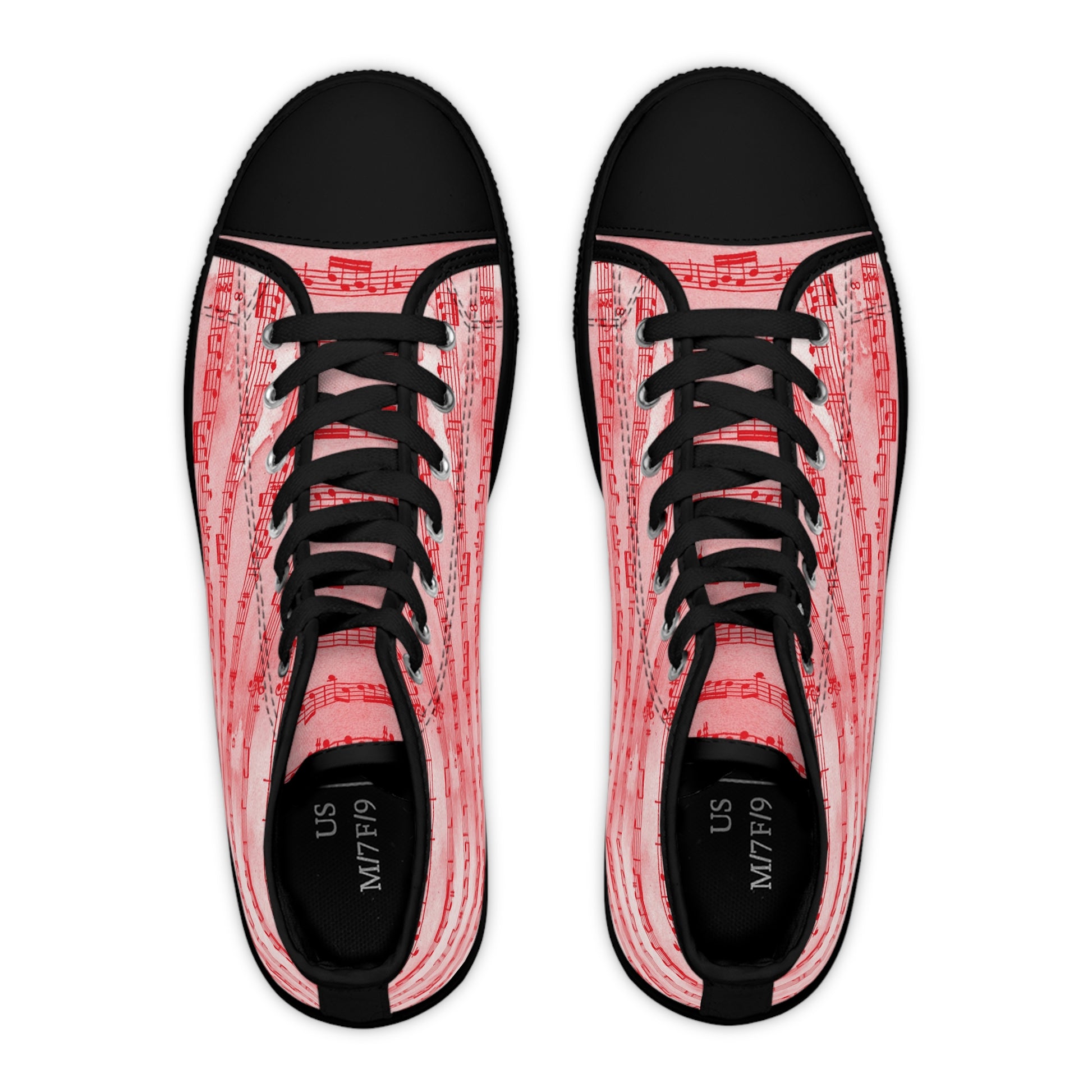 Drip Spill Type Beat Sheet Music II Red Women's High Top Sneakers, Artsulli - Art is Long, Life is Short, Shoes, , , , , , , 