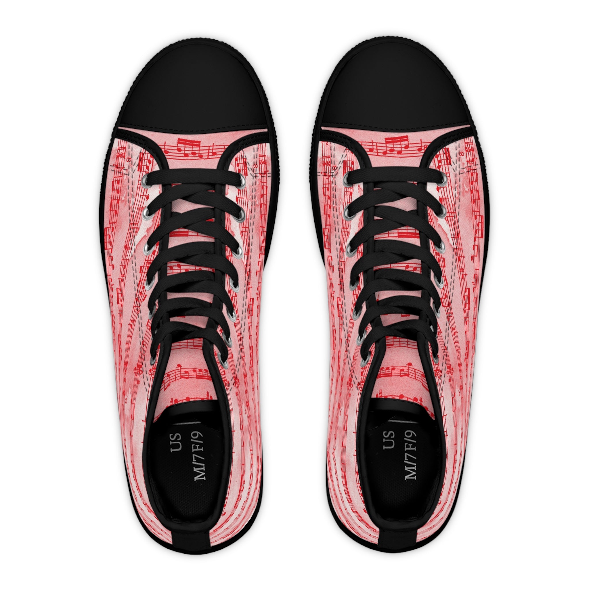Drip Spill Type Beat Sheet Music II Red Women's High Top Sneakers, Artsulli - Art is Long, Life is Short, Shoes, , , , , , , 