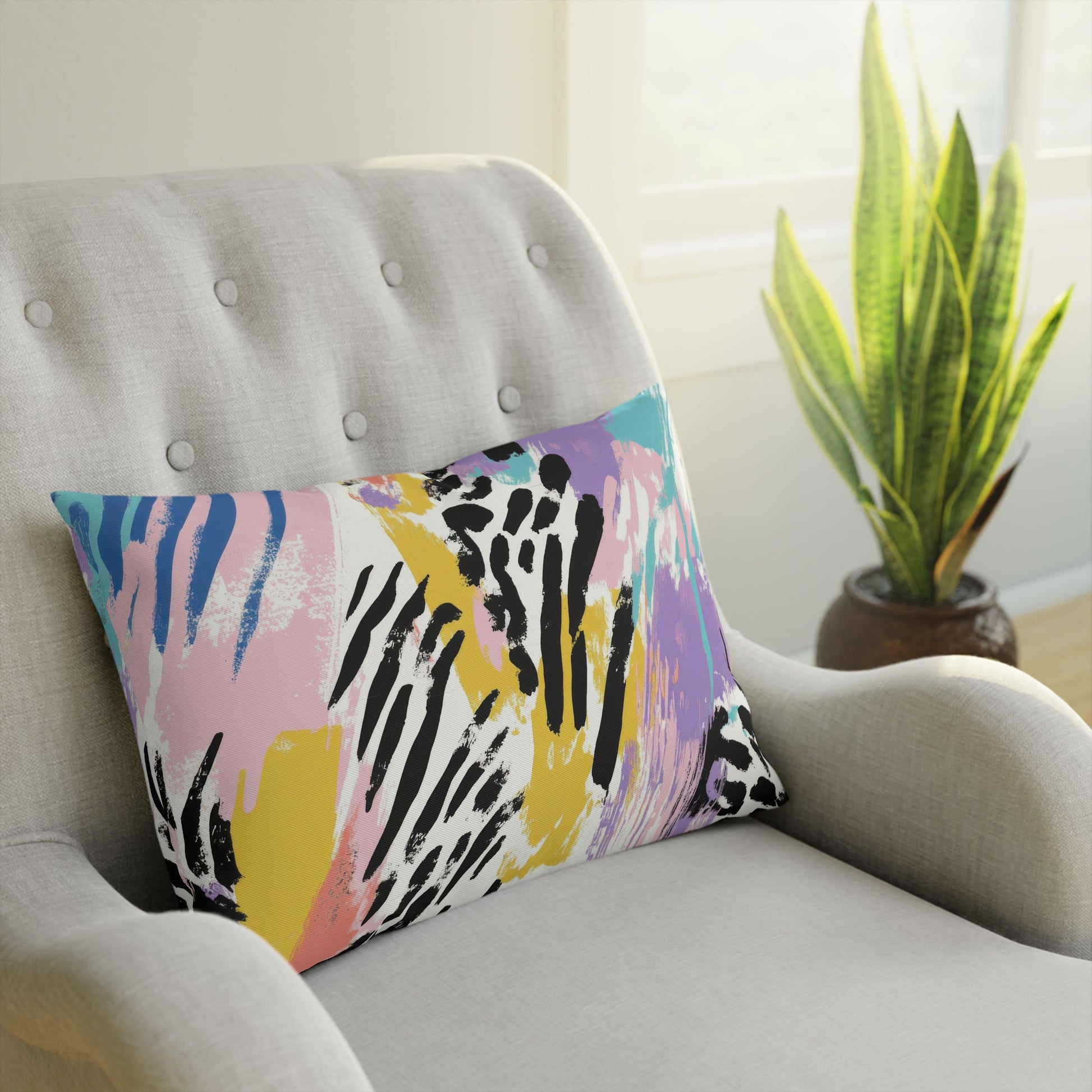 Wild Zebra Stripes x Paint Brush Strokes Multi-Color Cushion, Artsulli - Art is Long, Life is Short, Home Decor, , , , , , , 