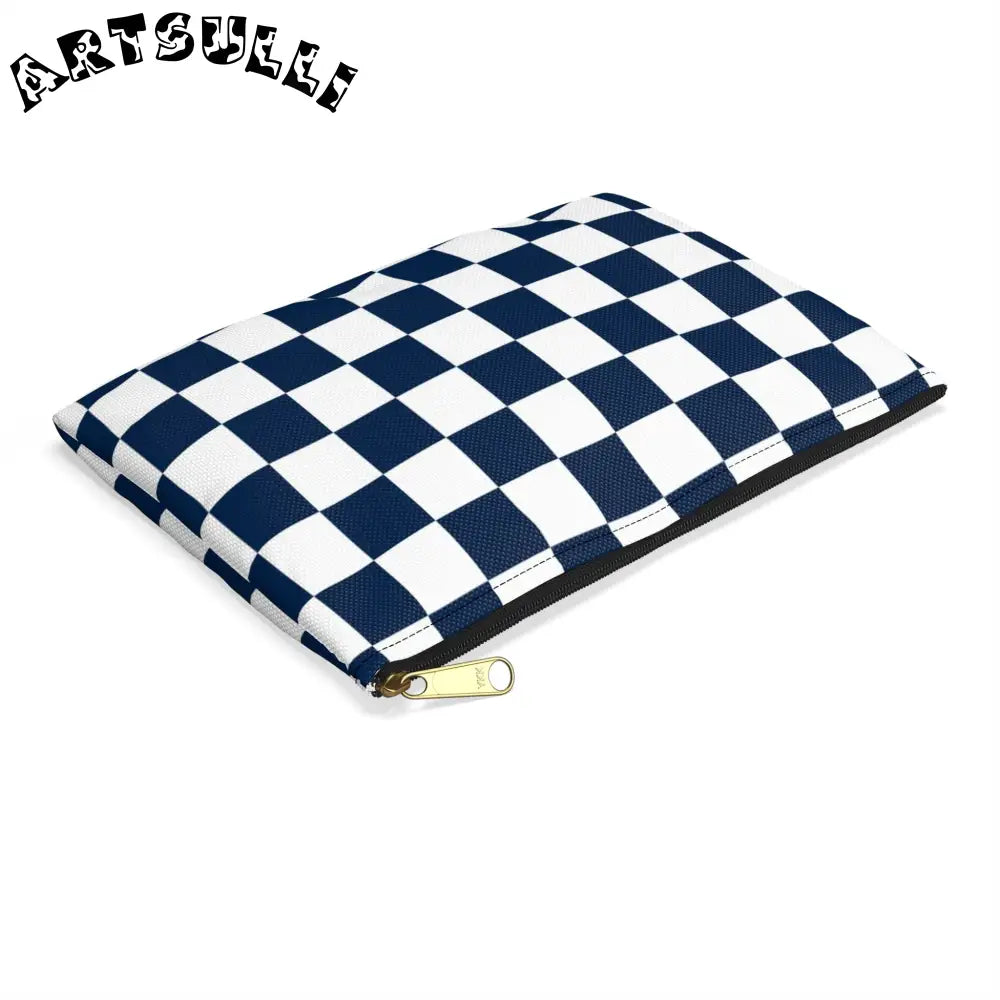 JAKKOUTTHEBXX Checkerboard White and Navy Blue Accessory Pouch