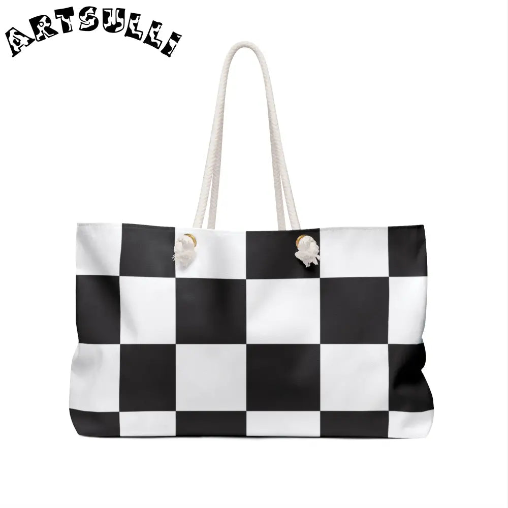 JAKKOUTTHEBXX Checkerboard Black and White Weekender Bag