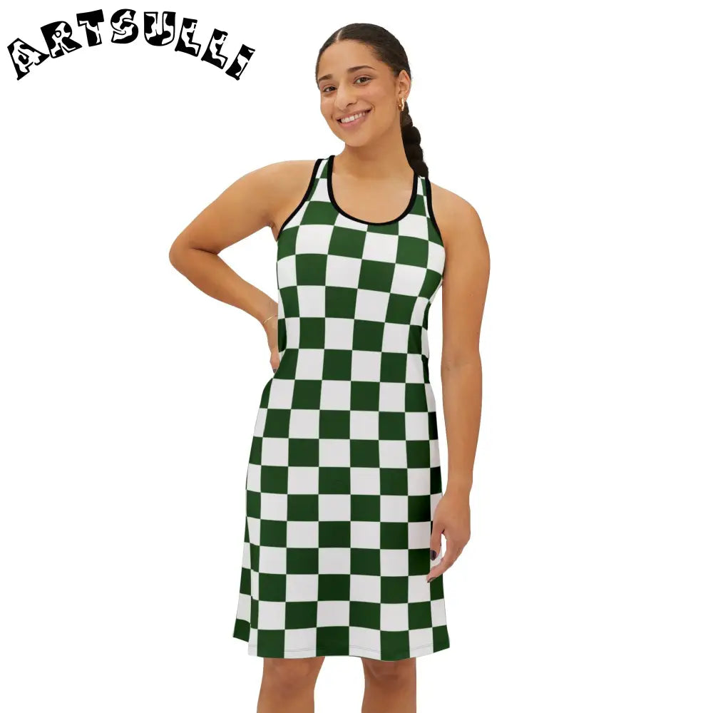 JAKKOUTTHEBXX Checkerboard White and Dark Green Women’s Racerback