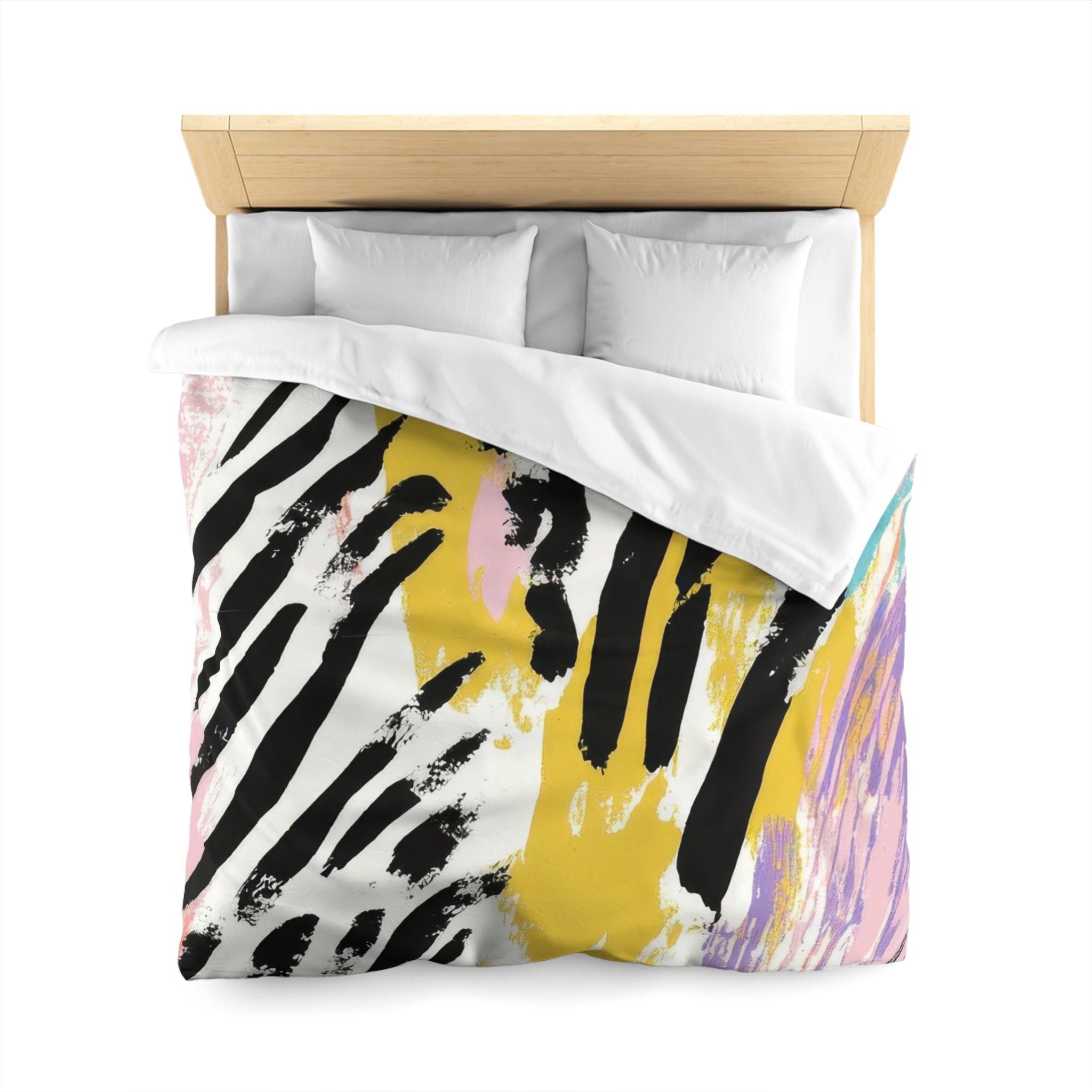 Wild Zebra Stripes x Paint Brush Strokes Multi-Color Microfiber Duvet Cover, Artsulli - Art is Long, Life is Short, Home Decor, , , , , , , 