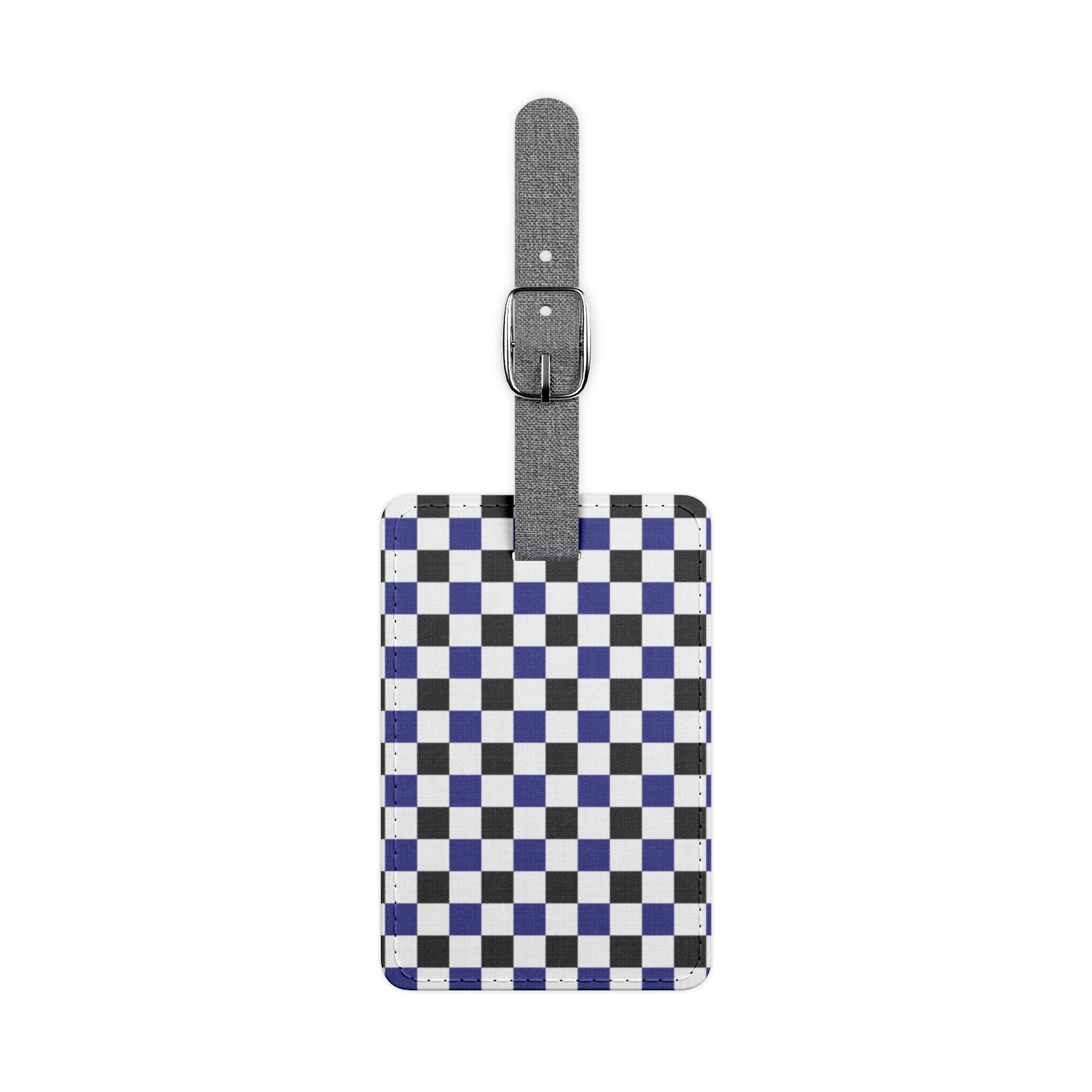 Checkerboard Blue White and Black Saffiano Polyester Luggage Tag, Rectangle, Artsulli - Art is Long, Life is Short, Accessories, Size, One size, Shape, Rectangle, , , 24810167202692584781