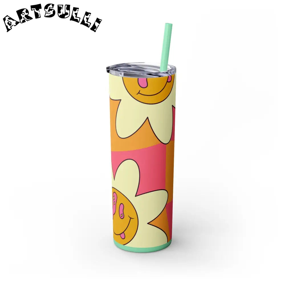 JAKKOUTTHEBXX Trippy Sour Face Rave Skinny Tumbler with Straw 20oz