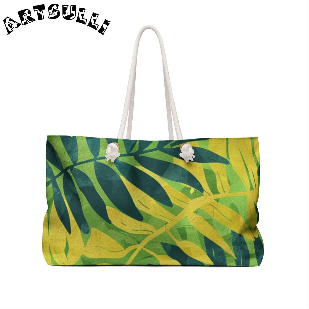 JAKKOUTTHEBXX Tropical Leaf Print Weekender Tote JAKKOUTTHEBXX