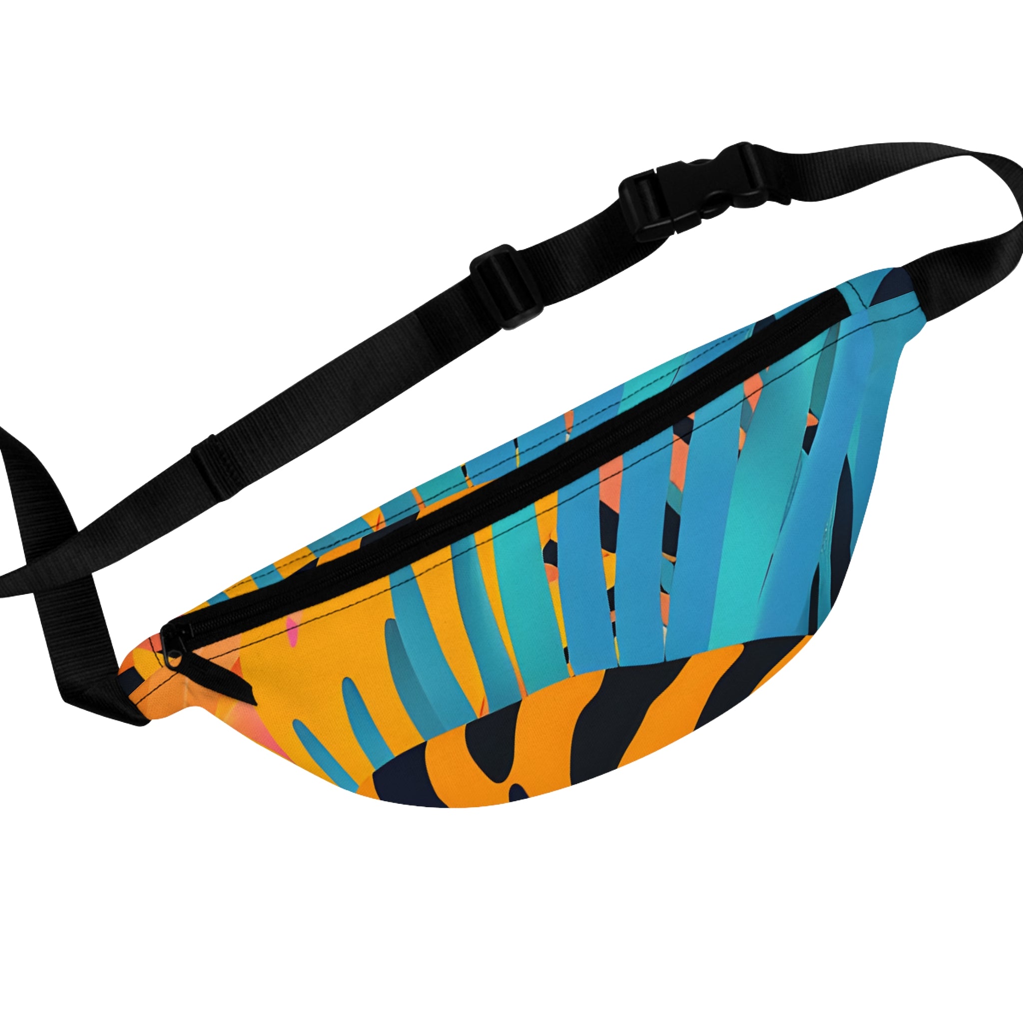Palm Leaves x Tiger Stripes Orange and Blue Fanny Pack, Artsulli - Art is Long, Life is Short, Bags, Size, One size, , , , , 88133441526269