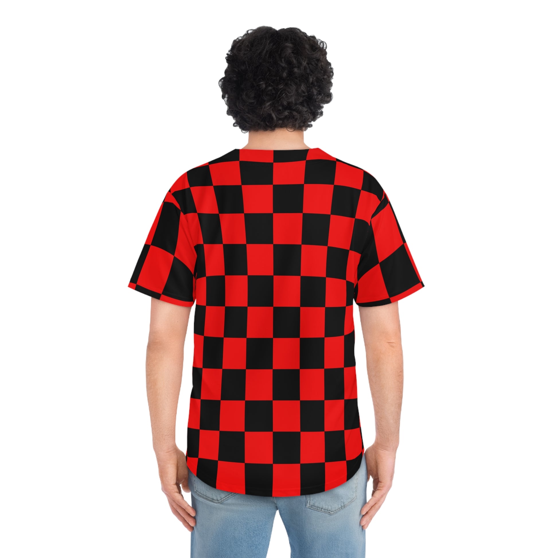 Checkerboard Red and Black Men's Baseball Jersey (AOP), Artsulli - Art is Long, Life is Short, All Over Prints, , , , , , , 