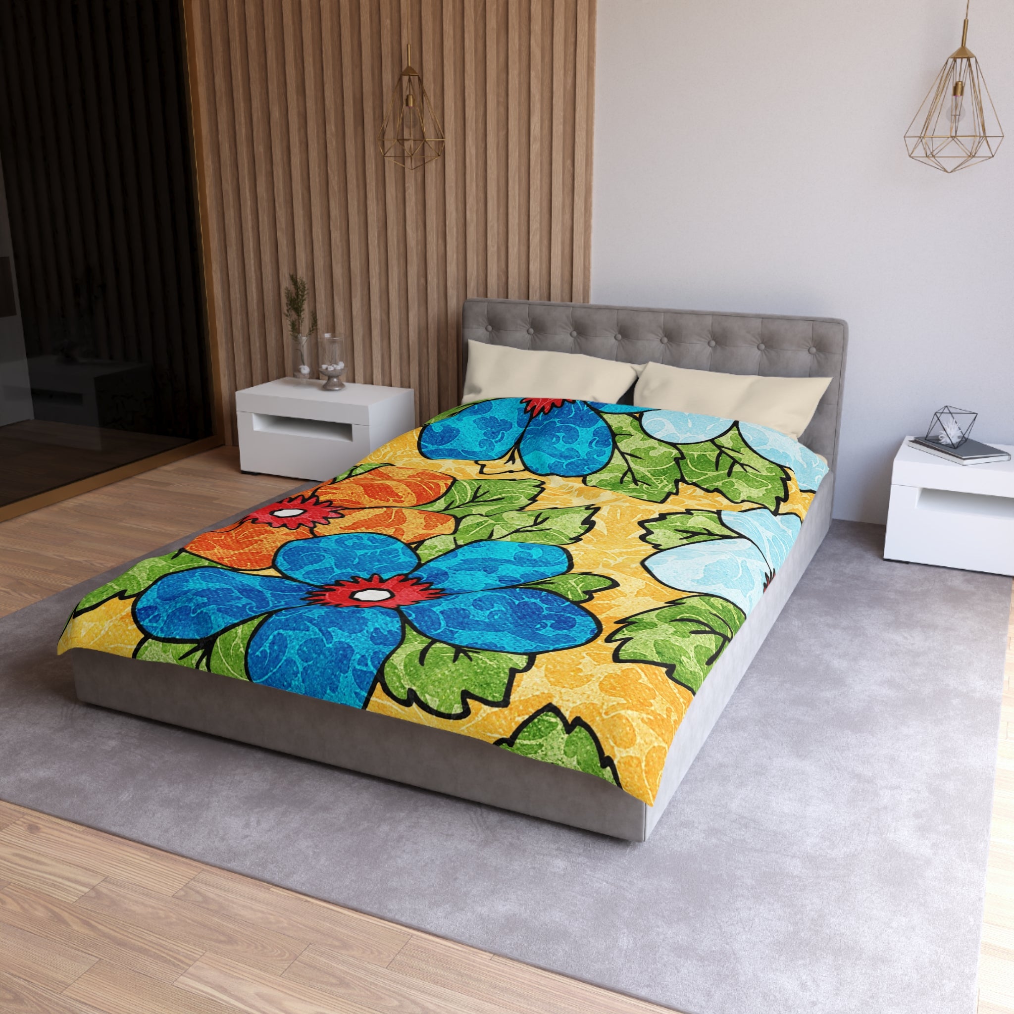 Groovy Yellow Floral Kl Microfiber Duvet Cover, Artsulli - Art is Long, Life is Short, Home Decor, , , , , , , 