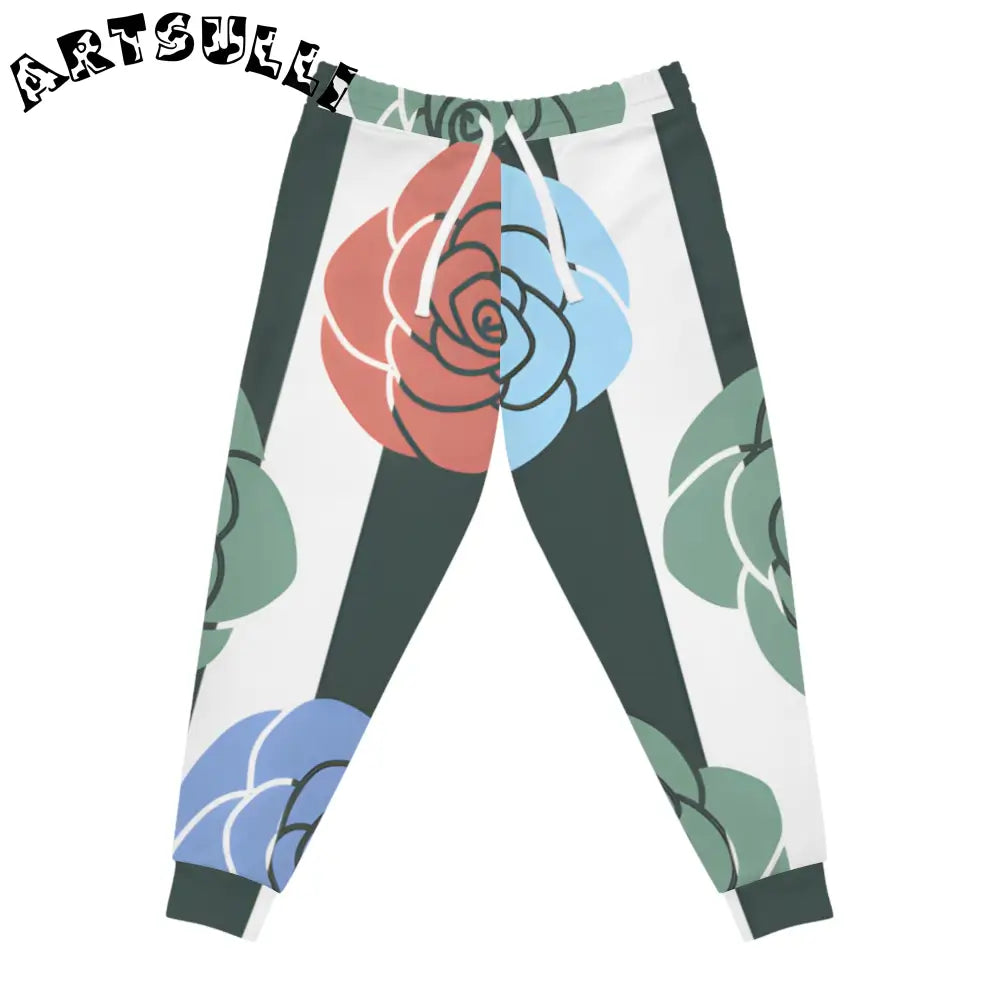 JAKKOUTTHEBXX Stripes x Roses Black and White Athletic Joggers (AOP)