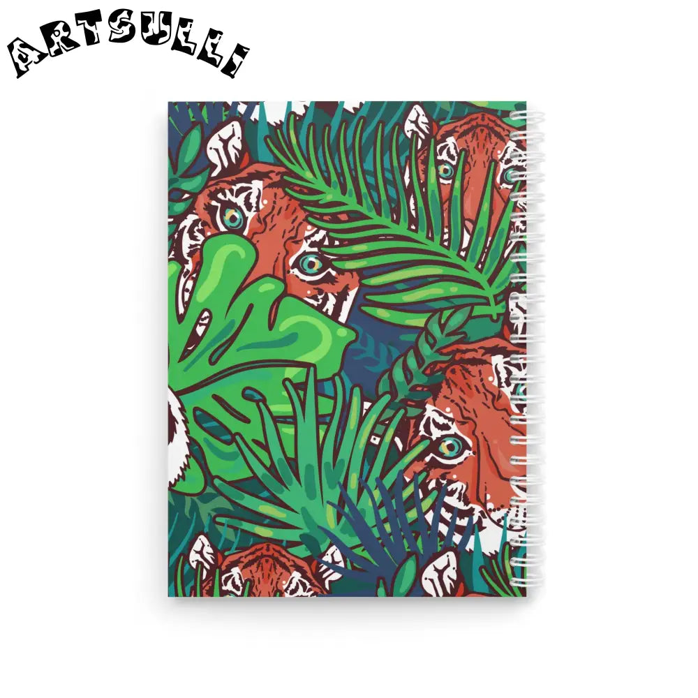JAKKOUTTHEBXX Tropical Jungle Tigers Blue and Green Spiral Notebook