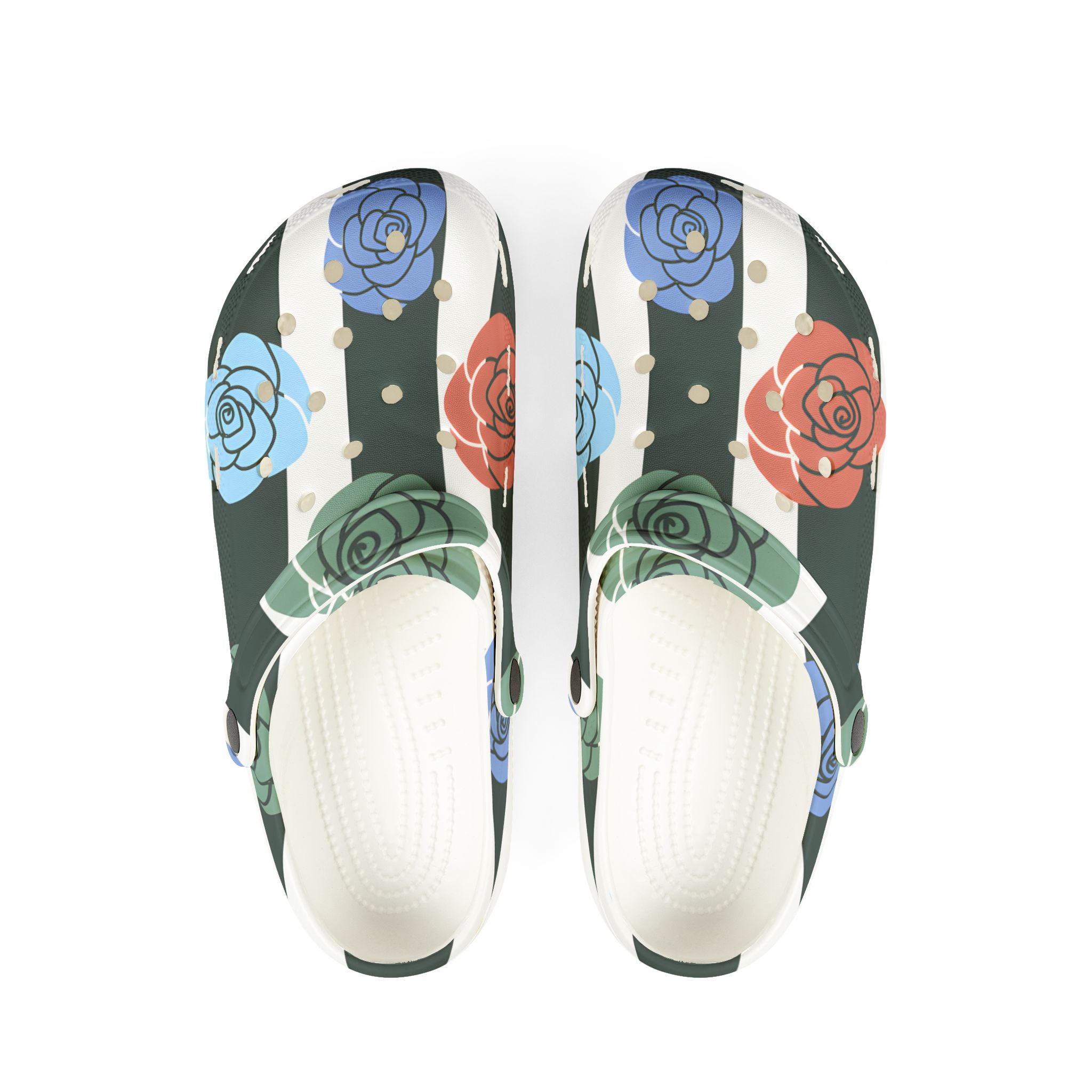 Stripes x Roses Black and White EVA Foam Rubber Shoes (AOP), Artsulli - Art is Long, Life is Short, Shoes, Size, US 6 (Women's), Color, White, , , 11674909692428