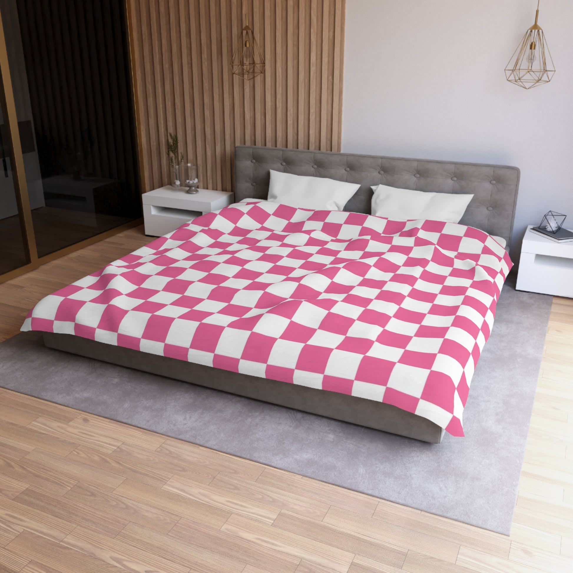 Yuyushiki Pink Check Microfiber Duvet Cover, Artsulli - Art is Long, Life is Short, Home Decor, , , , , , , 