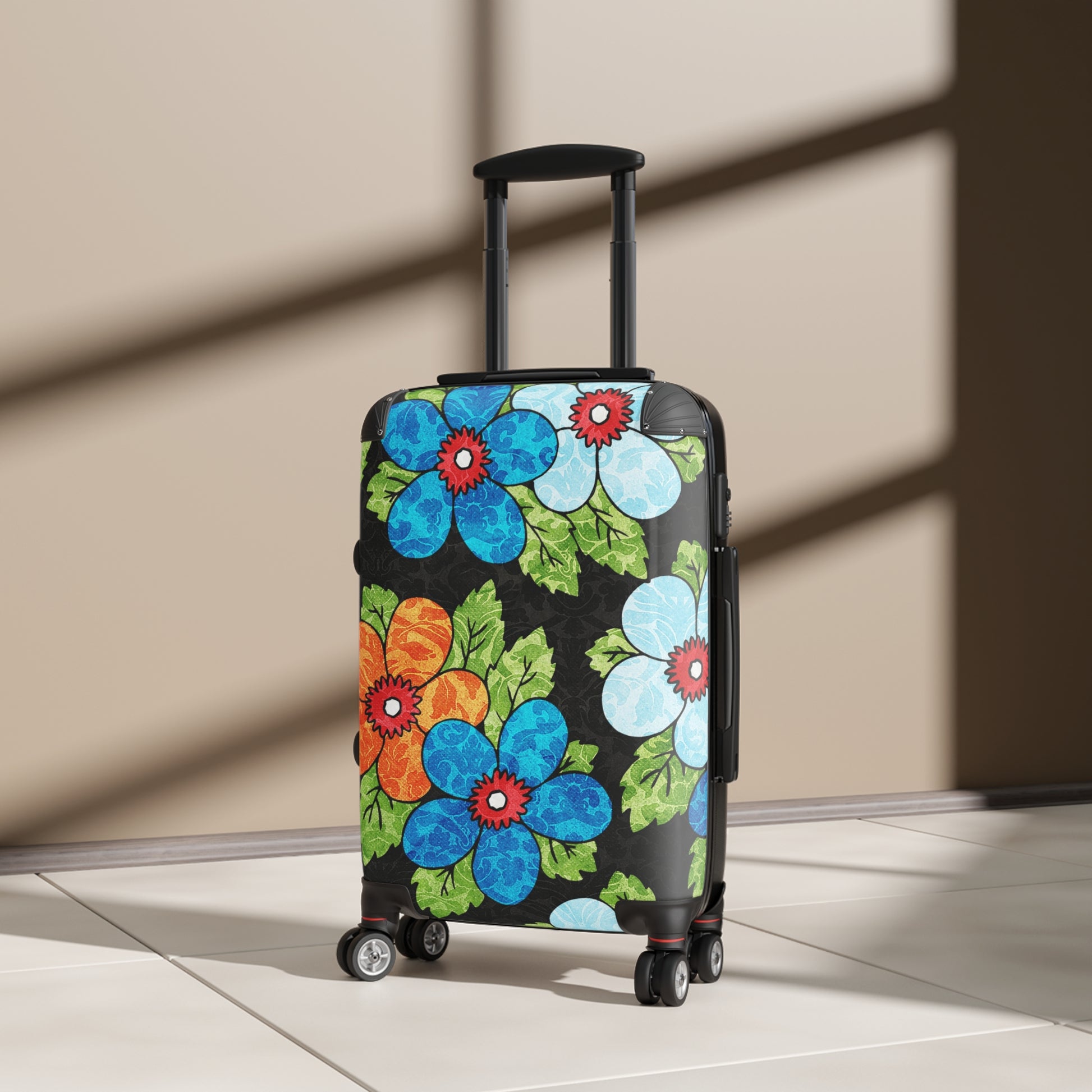 Groovy Black Floral Kl II Suitcase, Artsulli - Art is Long, Life is Short, Bags, , , , , , , 