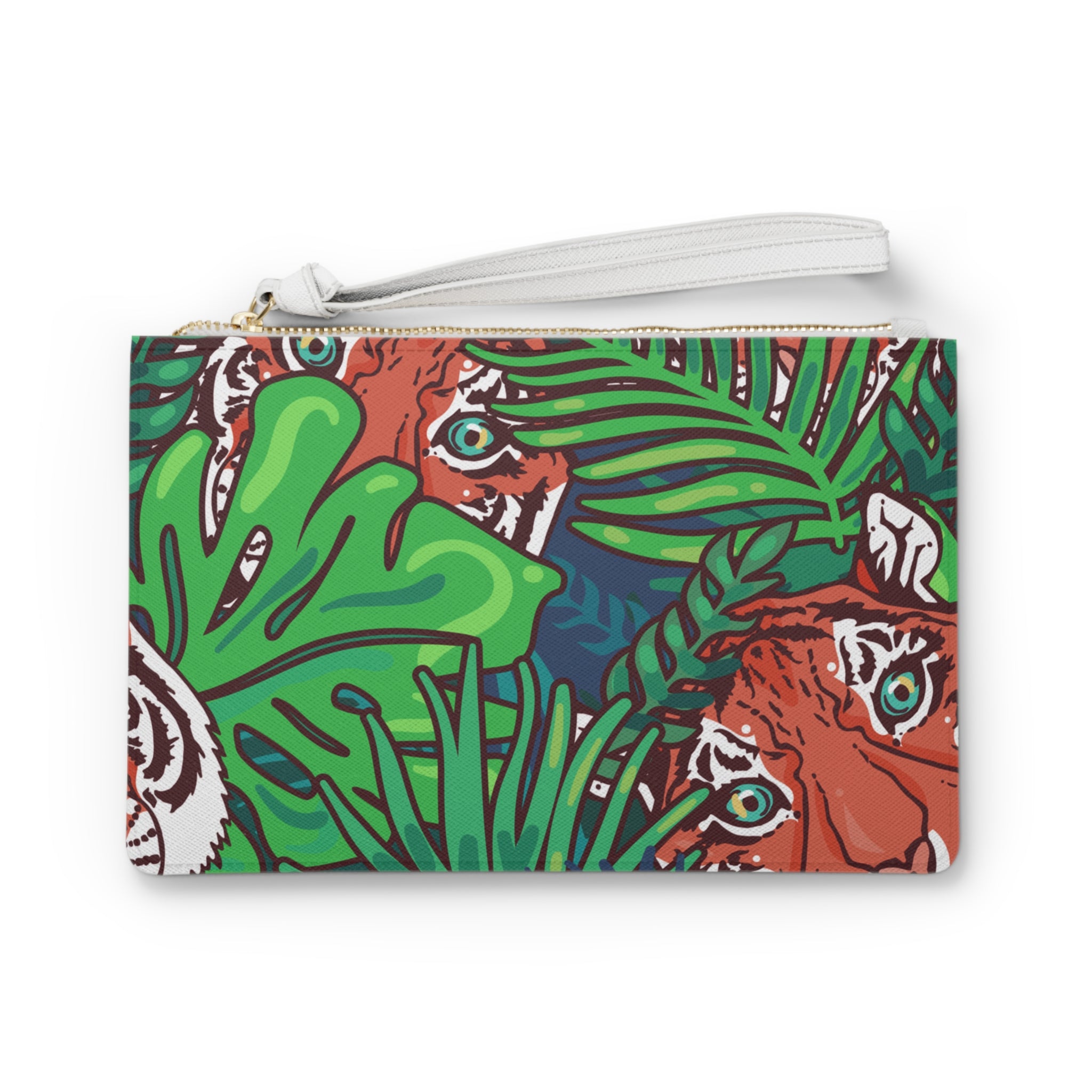 Tropical Jungle Tigers Blue and Green Clutch Bag, Artsulli - Art is Long, Life is Short, Bags, Size, One size, , , , , 14259116630705