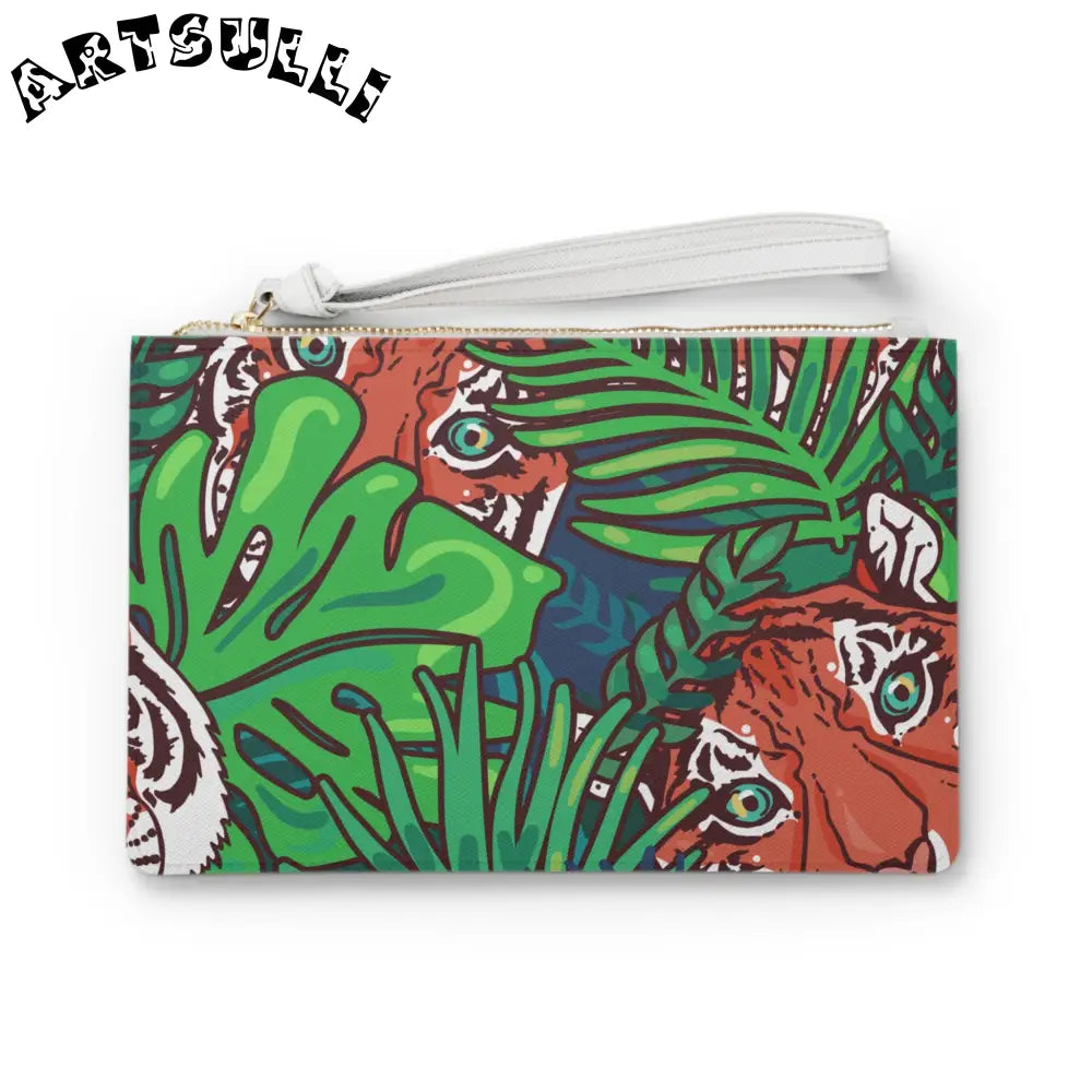 JAKKOUTTHEBXX Tropical Jungle Tigers Blue and Green Clutch Bag