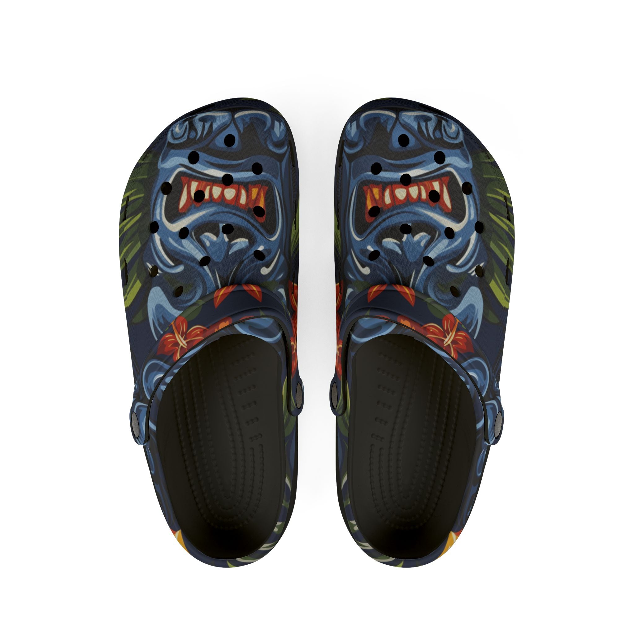 Tiki Bloom Navy EVA Foam Rubber Shoes (AOP), Artsulli - Art is Long, Life is Short, Shoes, Size, US 6 (Women's), Color, Black, , , 31918963280605106097