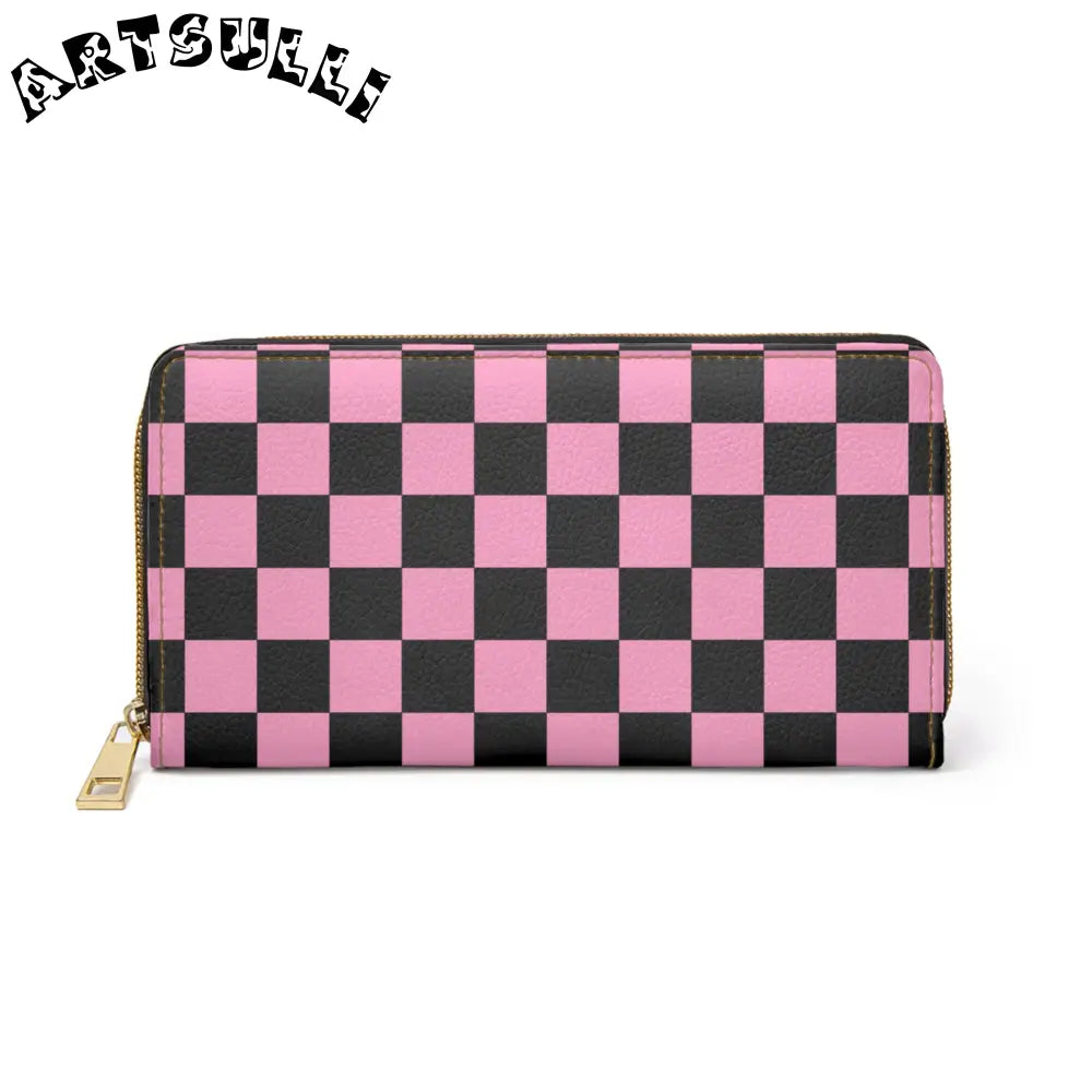 JAKKOUTTHEBXX Checkerboard Black and Pink Zipper Wallet