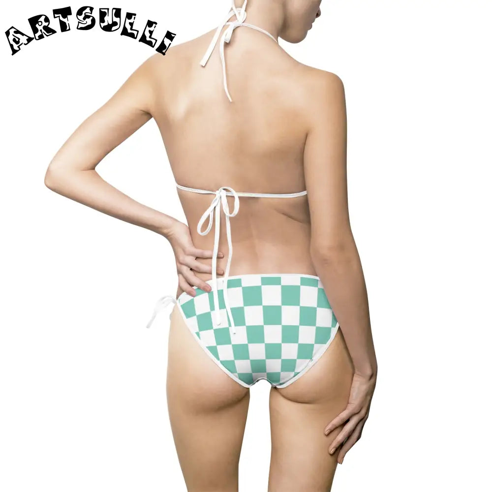 JAKKOUTTHEBXX Checkerboard Light Green Women’s Bikini Swimsuit (AOP)