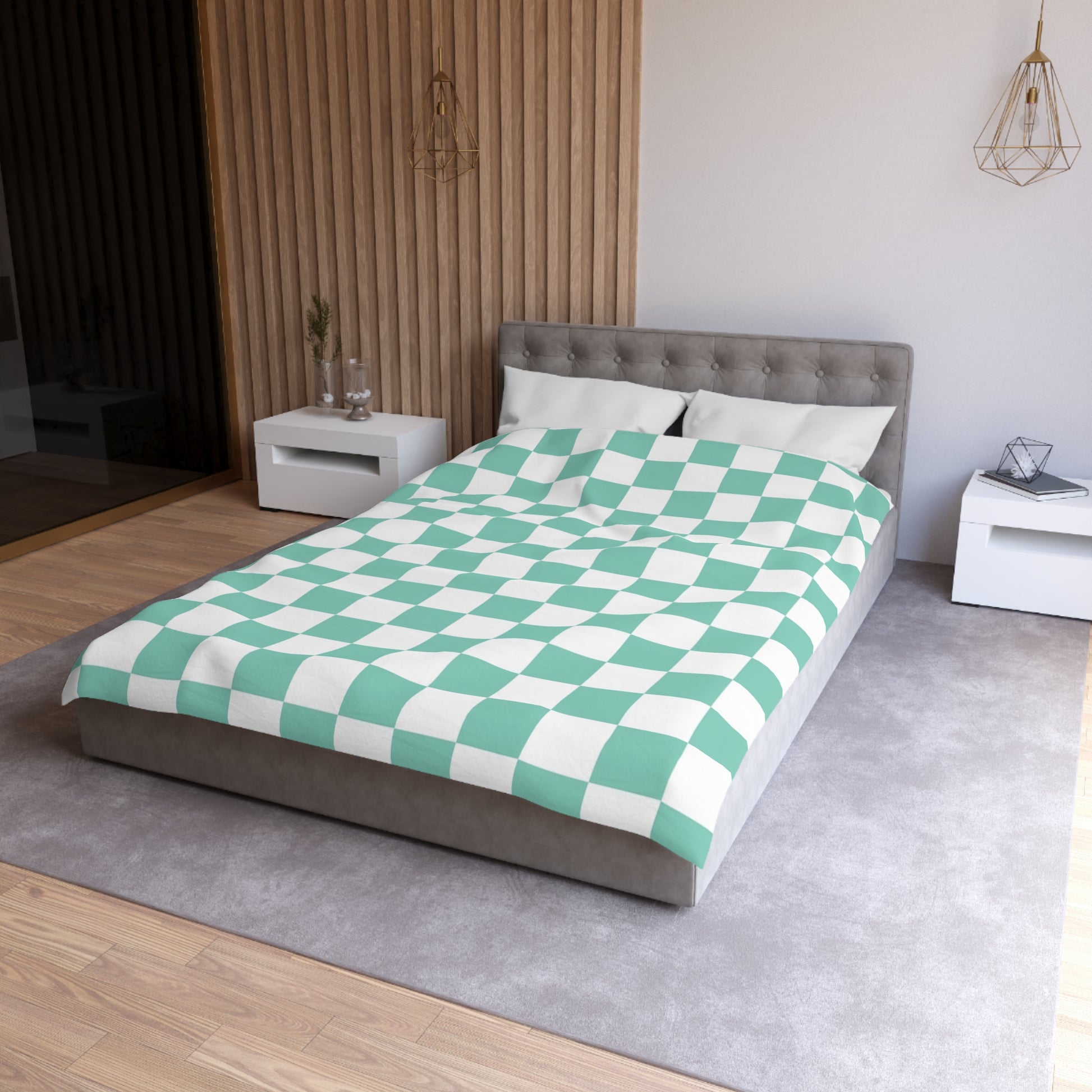 Checkerboard Light Green Microfiber Duvet Cover, Artsulli - Art is Long, Life is Short, Home Decor, , , , , , , 