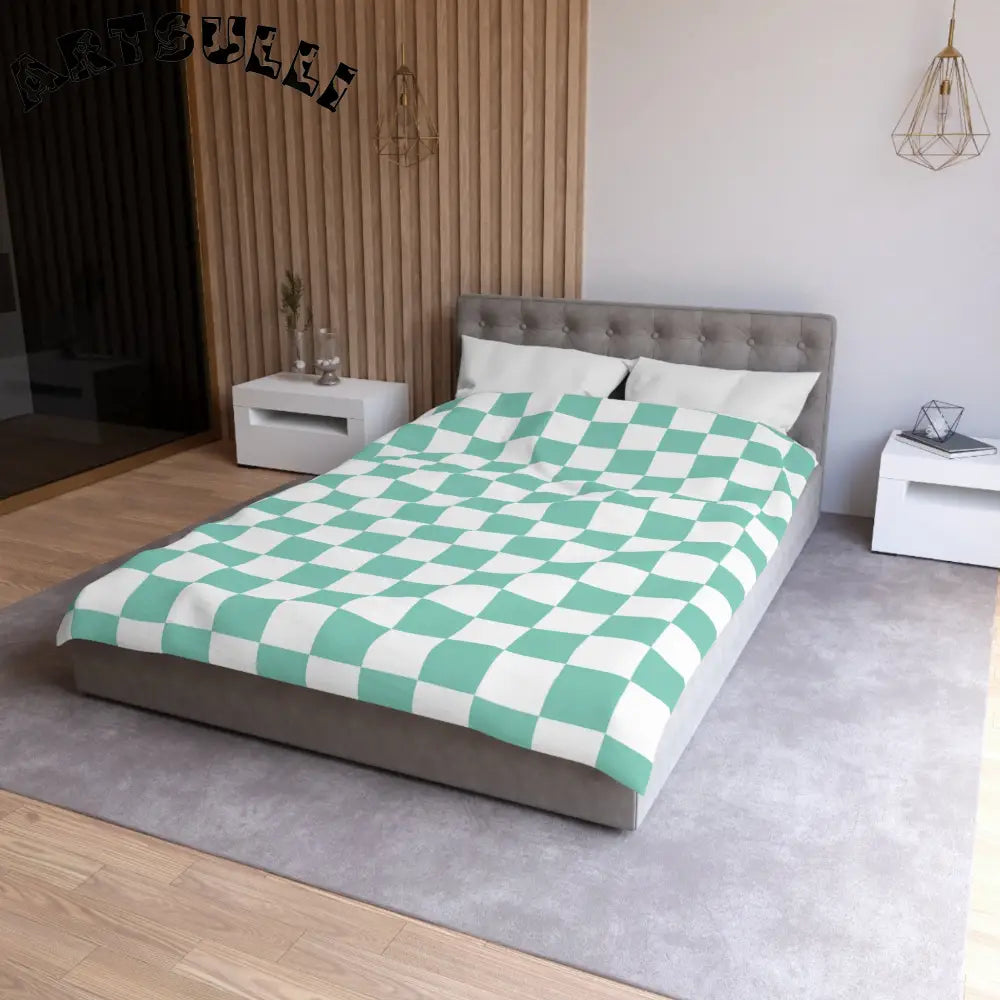 JAKKOUTTHEBXX Checkerboard Light Green Microfiber Duvet Cover