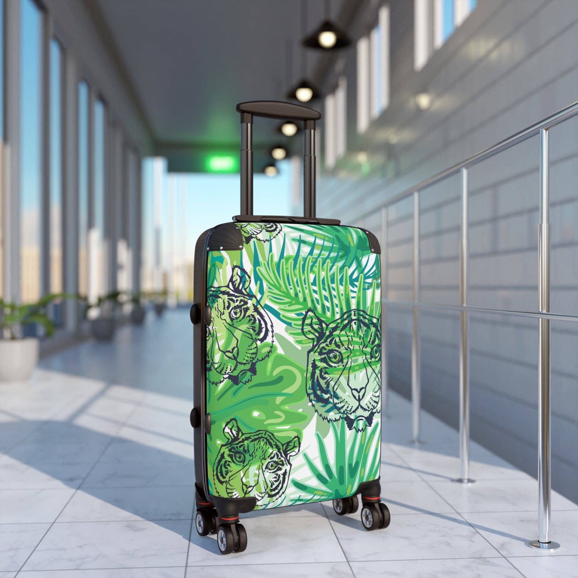 Tropical Jungle Tigers Green Suitcase, Artsulli - Art is Long, Life is Short, Bags, , , , , , , 