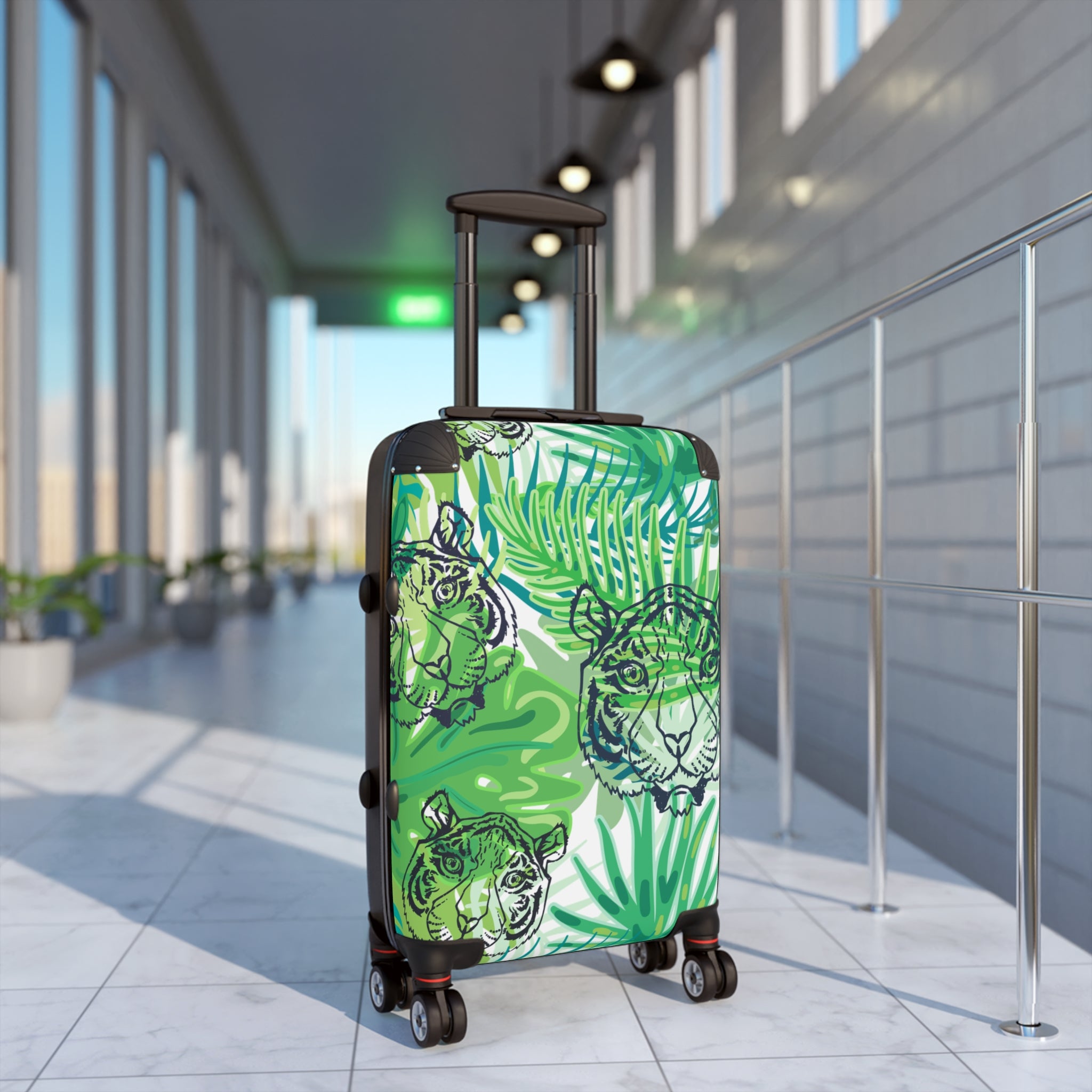 Tropical Jungle Tigers Green Suitcase, Artsulli - Art is Long, Life is Short, Bags, , , , , , , 