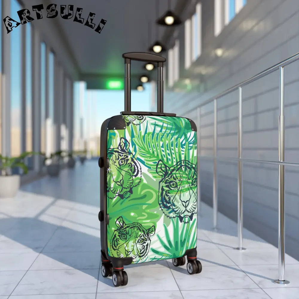 JAKKOUTTHEBXX Tropical Jungle Tigers Green Suitcase JAKKOUTTHEBXX