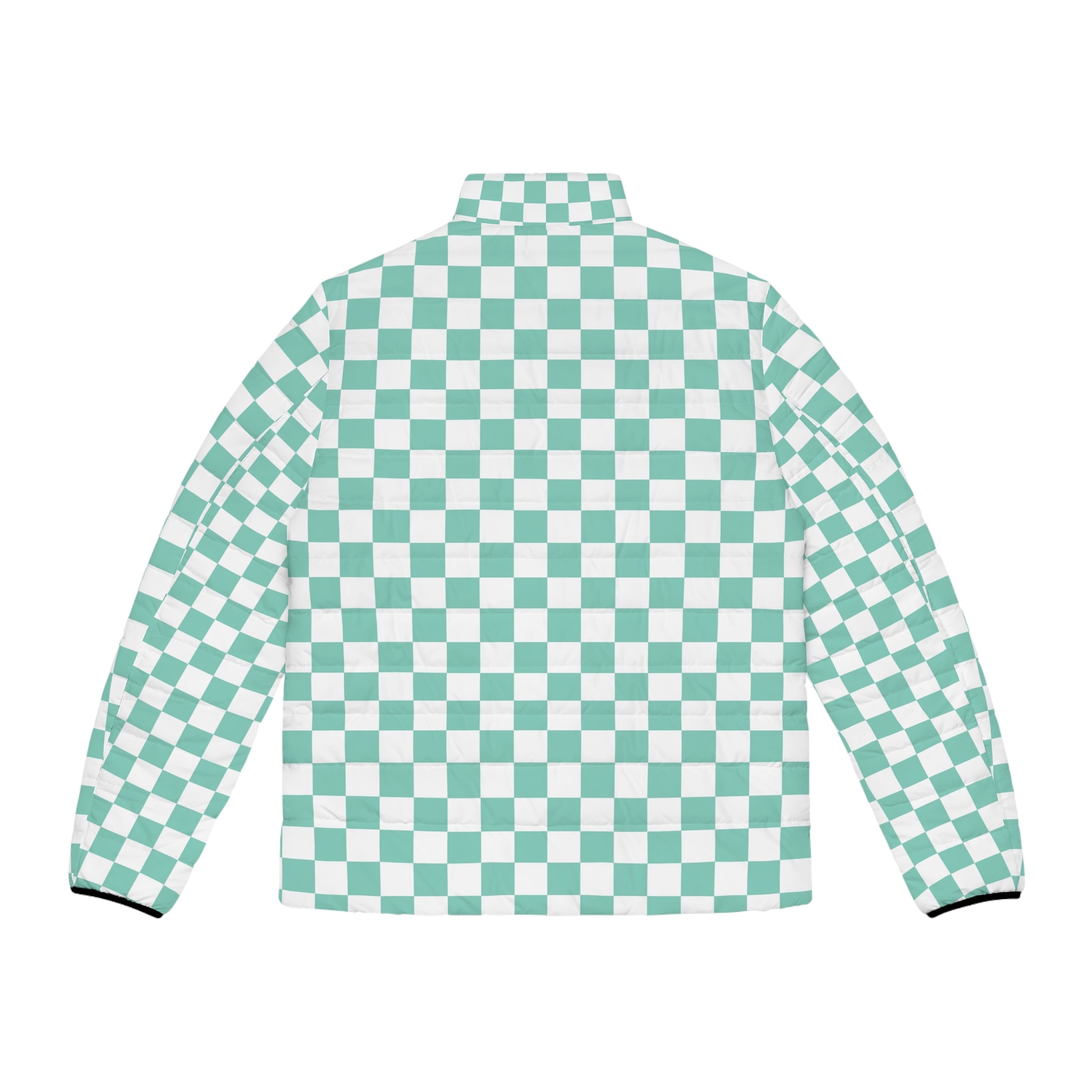 Checkerboard Light Green Men's Puffer Jacket (AOP), Artsulli - Art is Long, Life is Short, All Over Prints, , , , , , , 