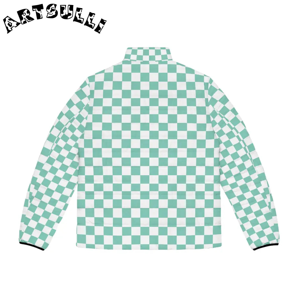 JAKKOUTTHEBXX Checkerboard Light Green Men’s Puffer Jacket (AOP)
