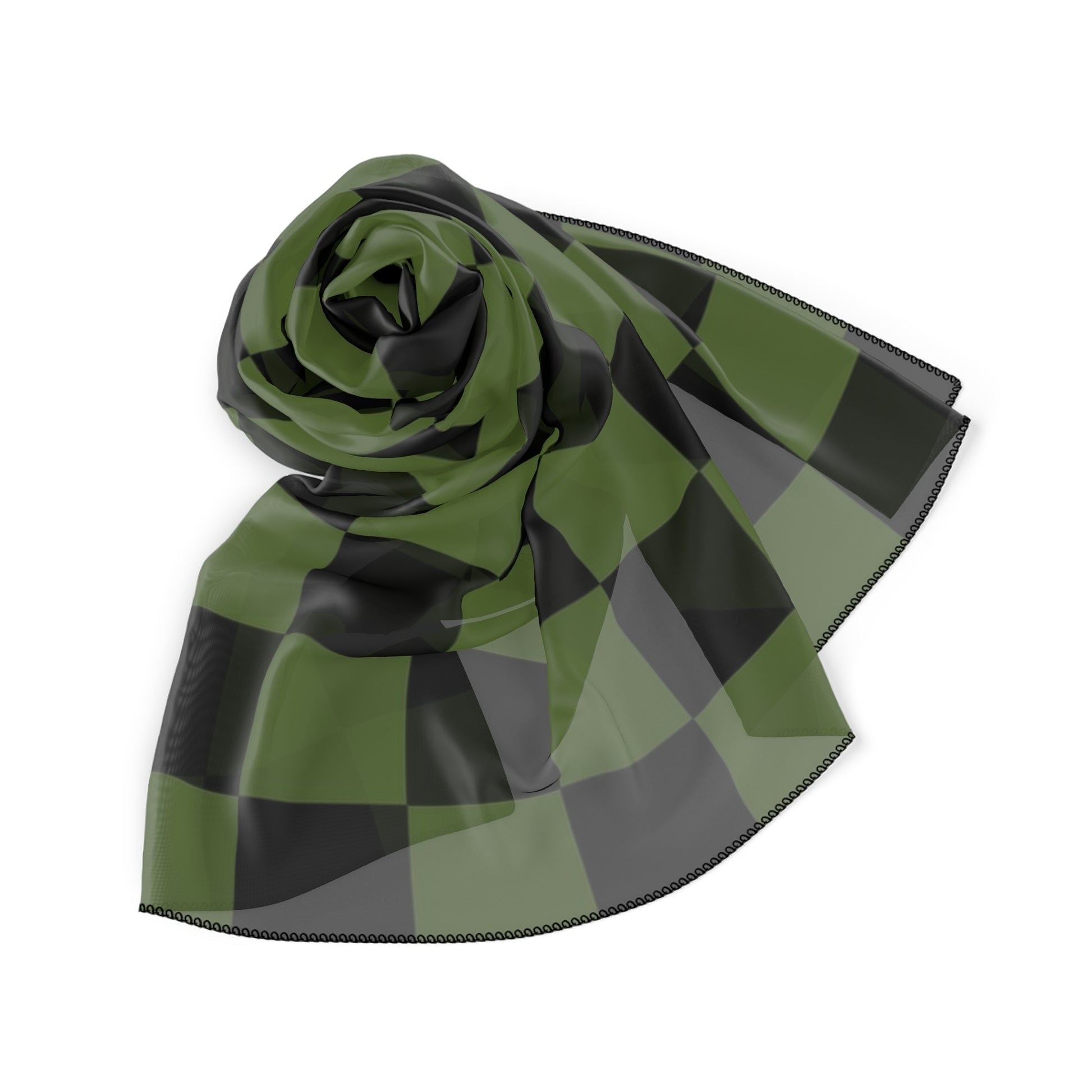 Checkerboard Olive Green and Black Poly Scarf, Artsulli - Art is Long, Life is Short, Accessories, , , , , , , 
