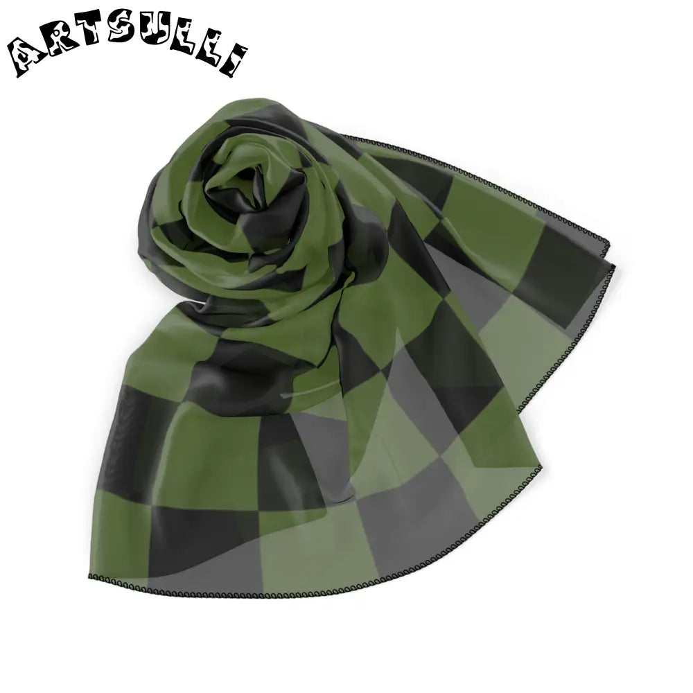 JAKKOUTTHEBXX Checkerboard Olive Green and Black Poly Scarf