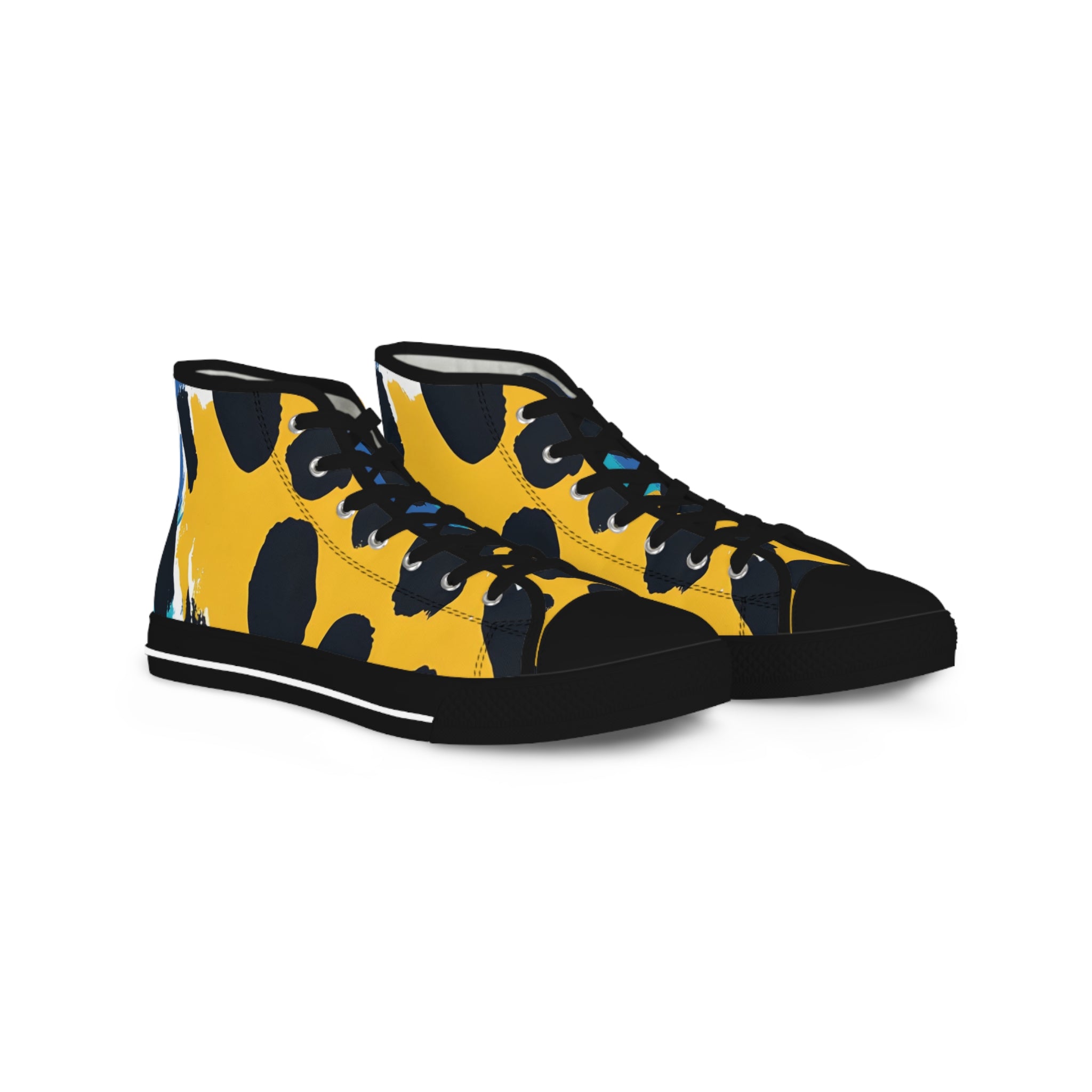 Leopard Print x Paint Brush Strokes Multi-Color Men's High Top Sneakers, Artsulli - Art is Long, Life is Short, Shoes, Size, US 5, Color, Black sole, , , 32705779839324412398