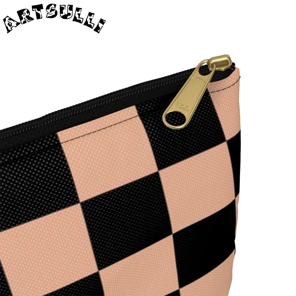 JAKKOUTTHEBXX Checkerboard Soft Orange and Black Accessory Pouch