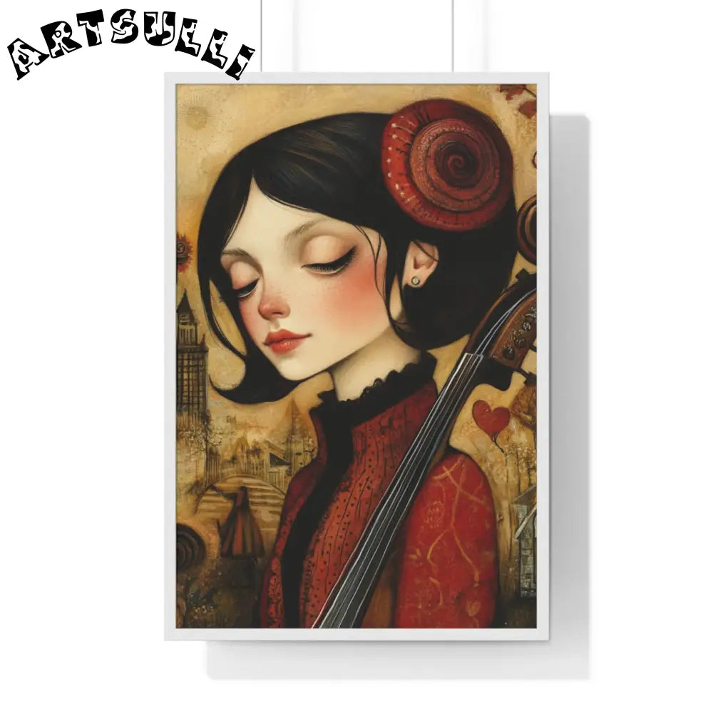 JAKKOUTTHEBXX Dark Haired Woman Playing Instrument Framed Poster 2025